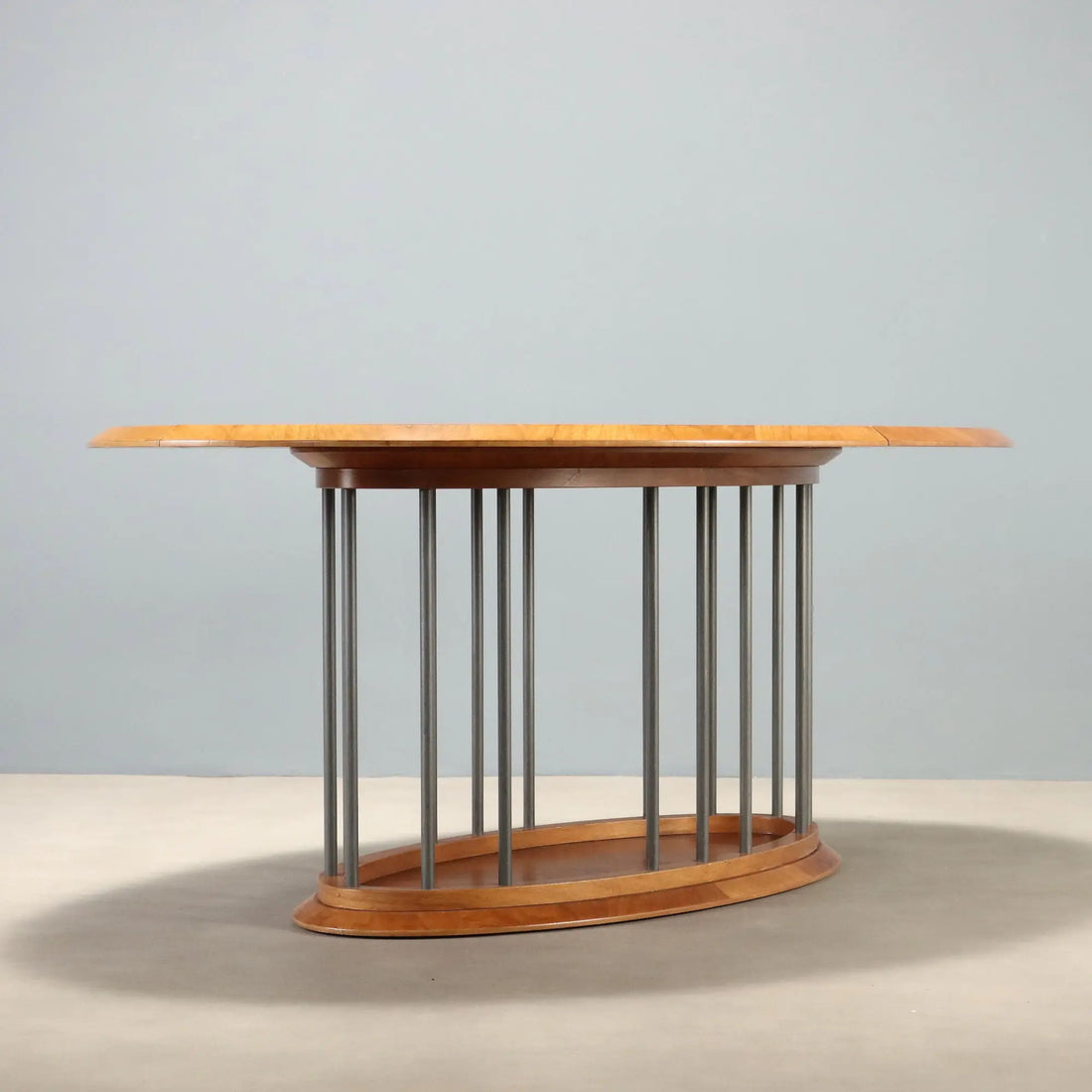 Vintage Oval Table Walnut Metal Design Italy 1980s-1990s