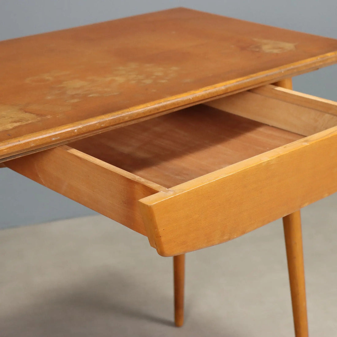 Vintage Writing Desk Beech with Drawer Design Italy 1950s