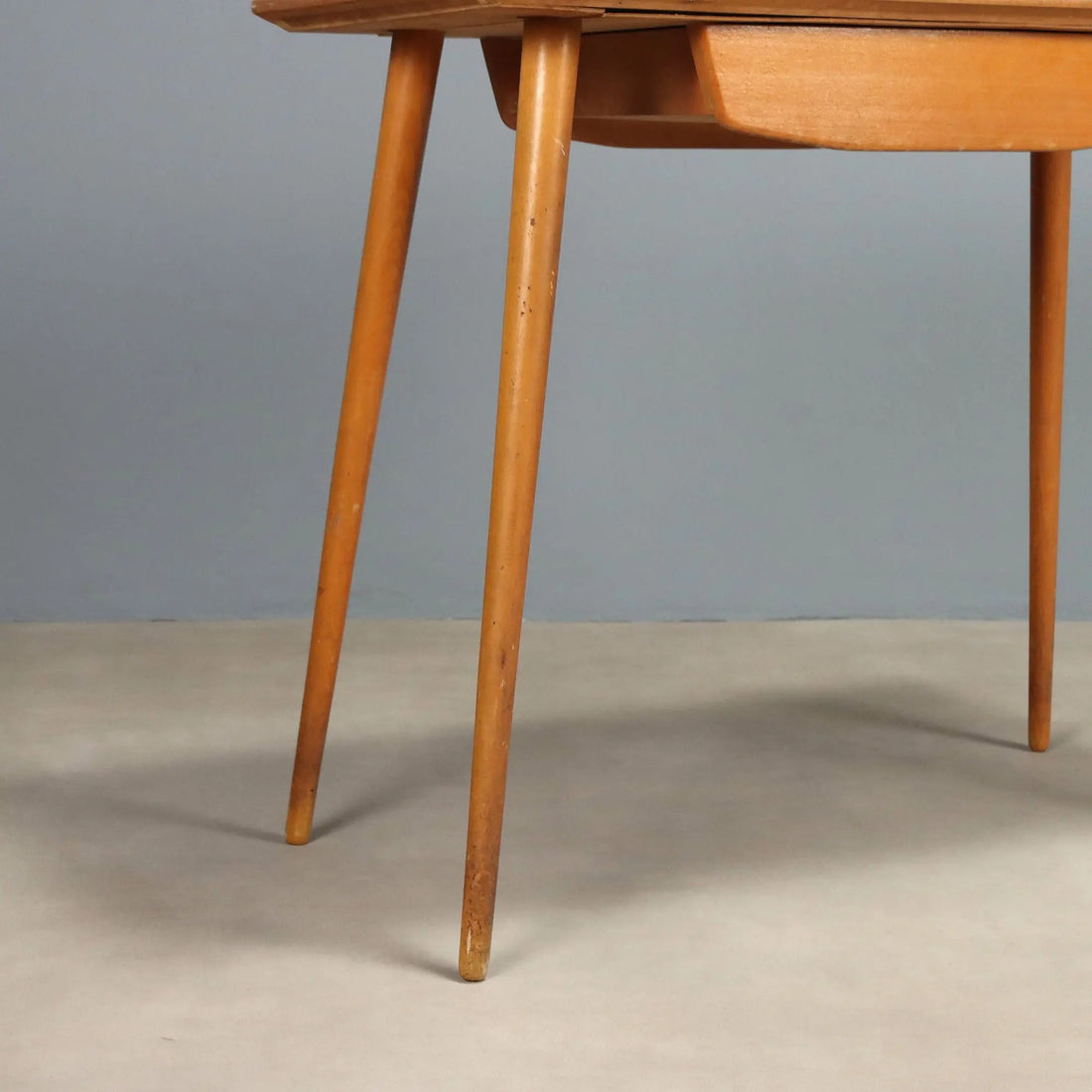 Vintage Writing Desk Beech with Drawer Design Italy 1950s
