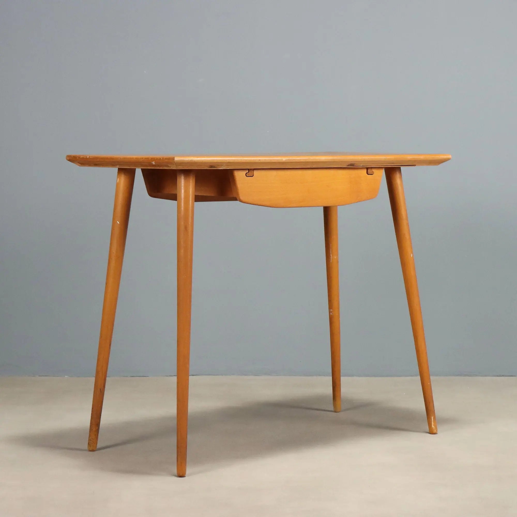 Vintage Writing Desk Beech with Drawer Design Italy 1950s