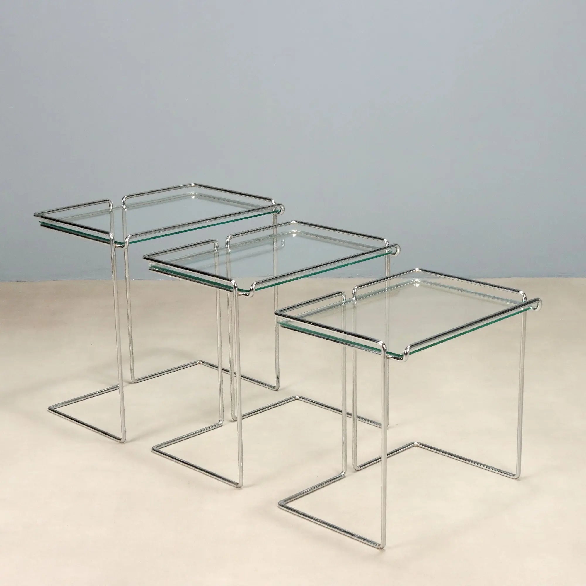 Vintage Coffee Tables Chromed Metal Glass Design Italy 1970s