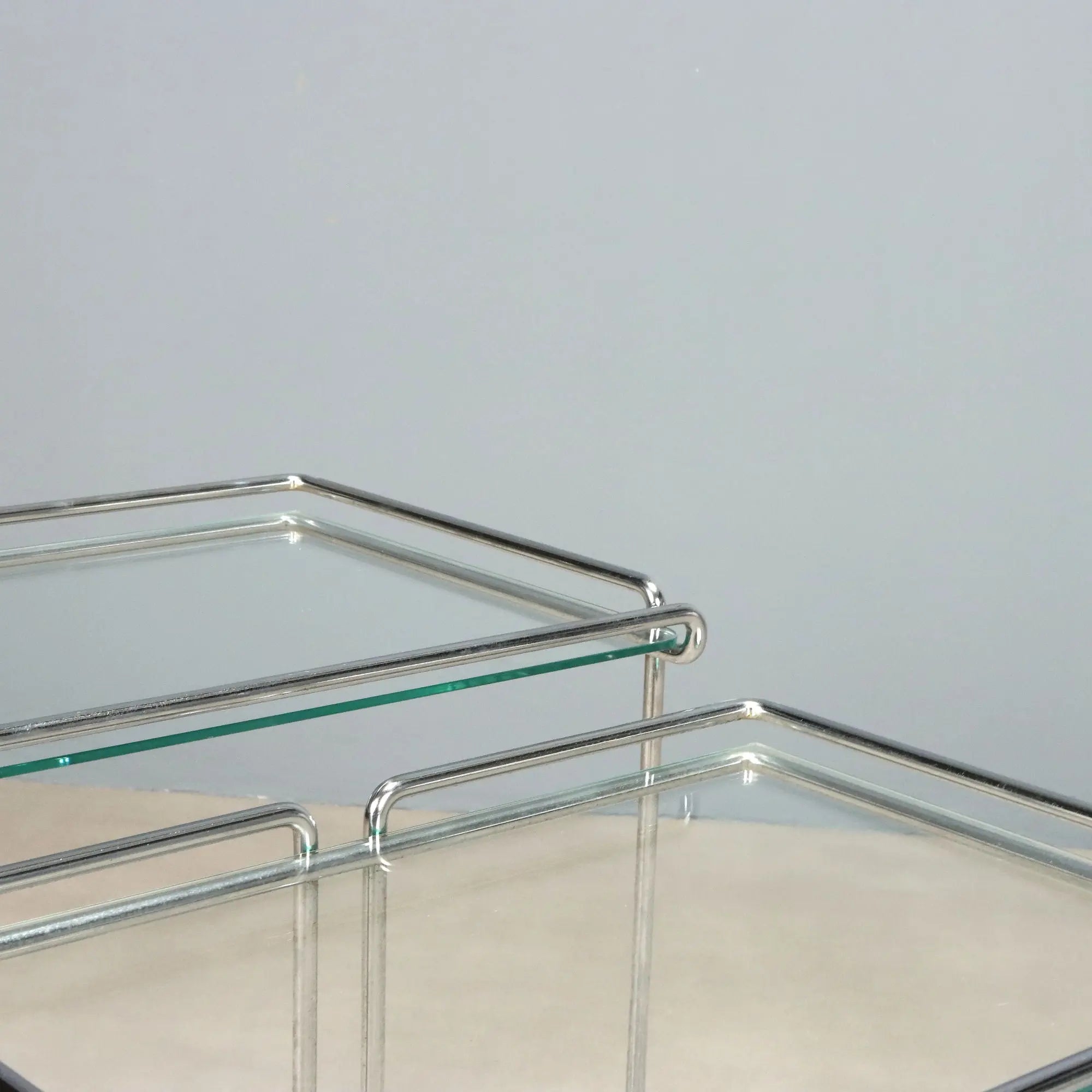 Vintage Coffee Tables Chromed Metal Glass Design Italy 1970s