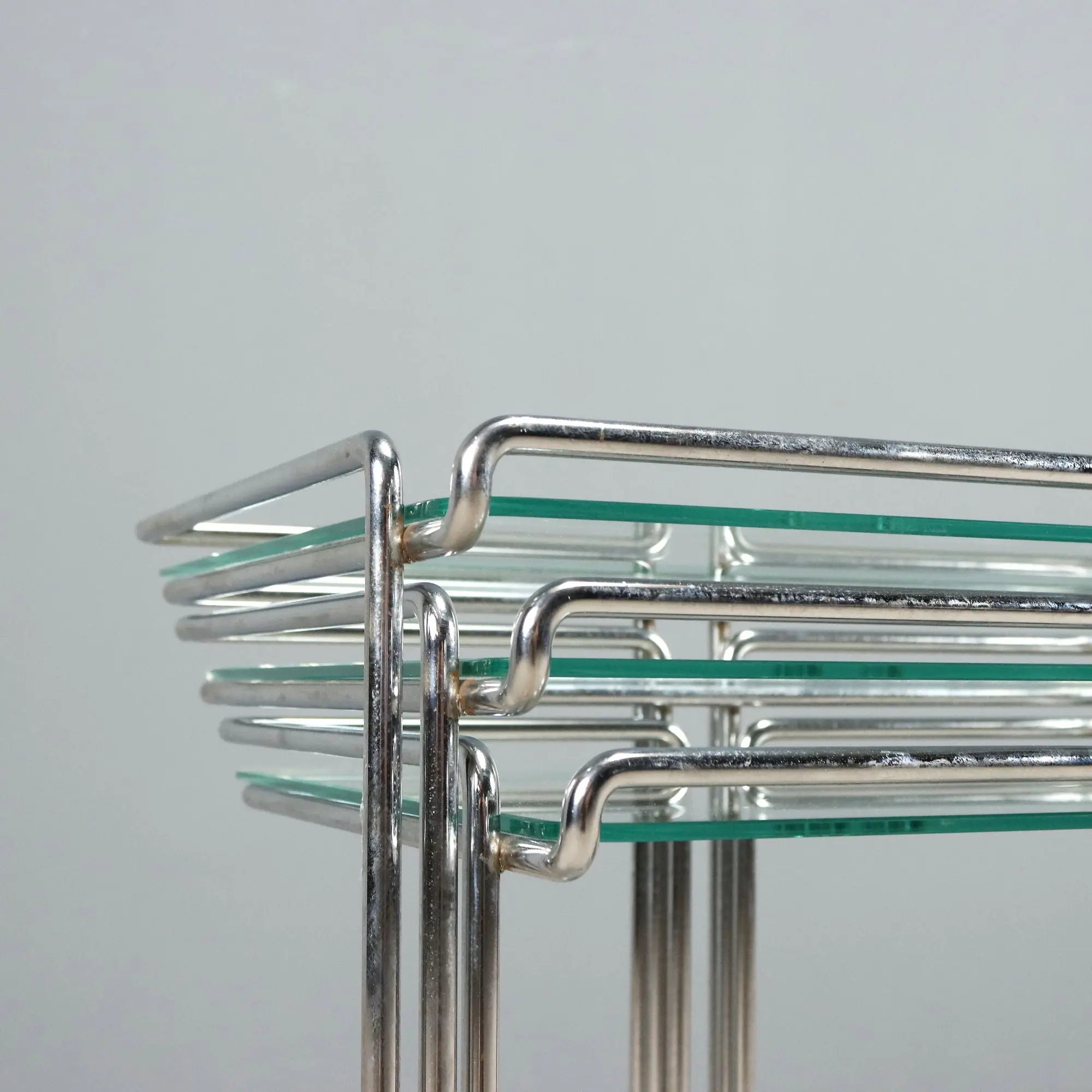 Vintage Coffee Tables Chromed Metal Glass Design Italy 1970s