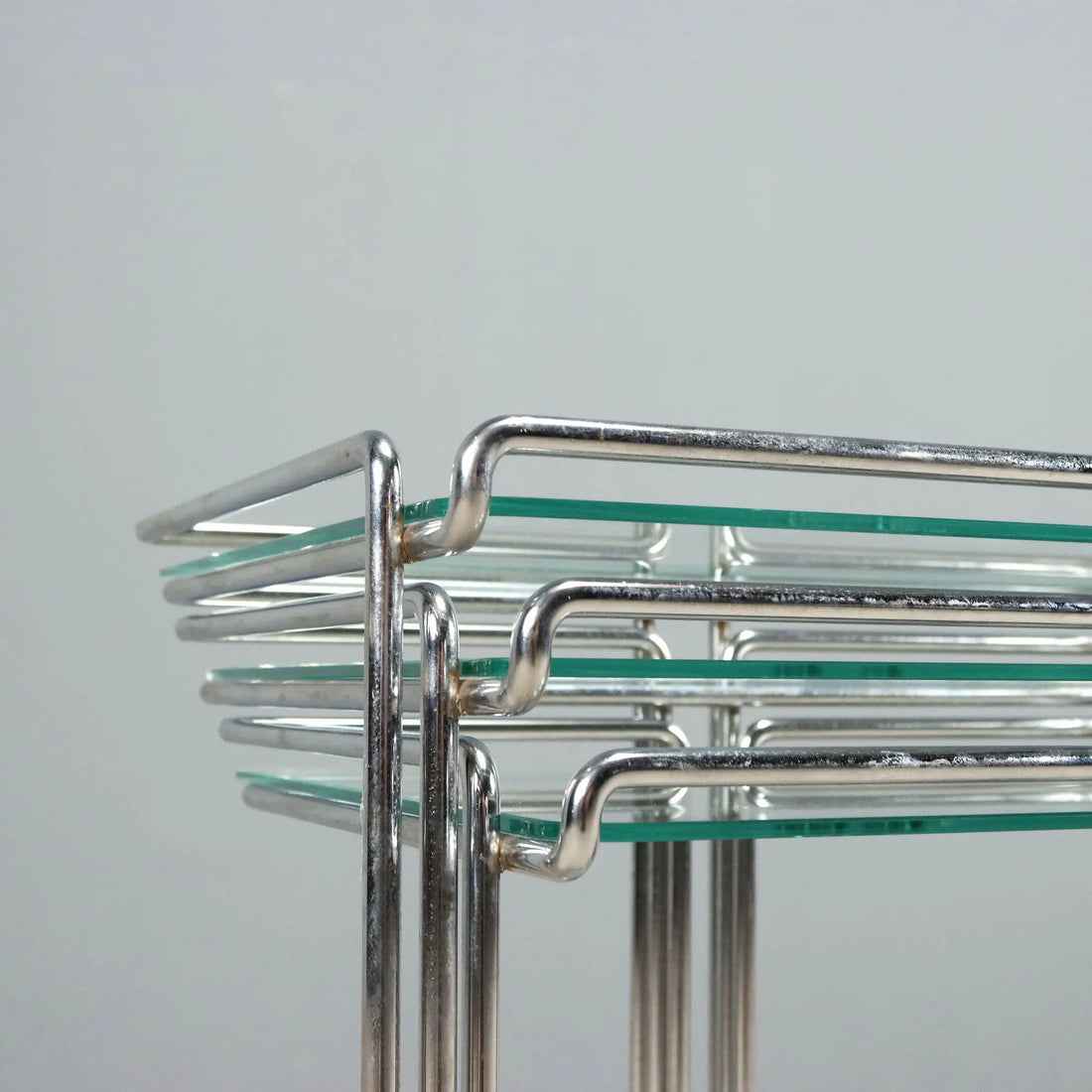 Vintage Coffee Tables Chromed Metal Glass Design Italy 1970s