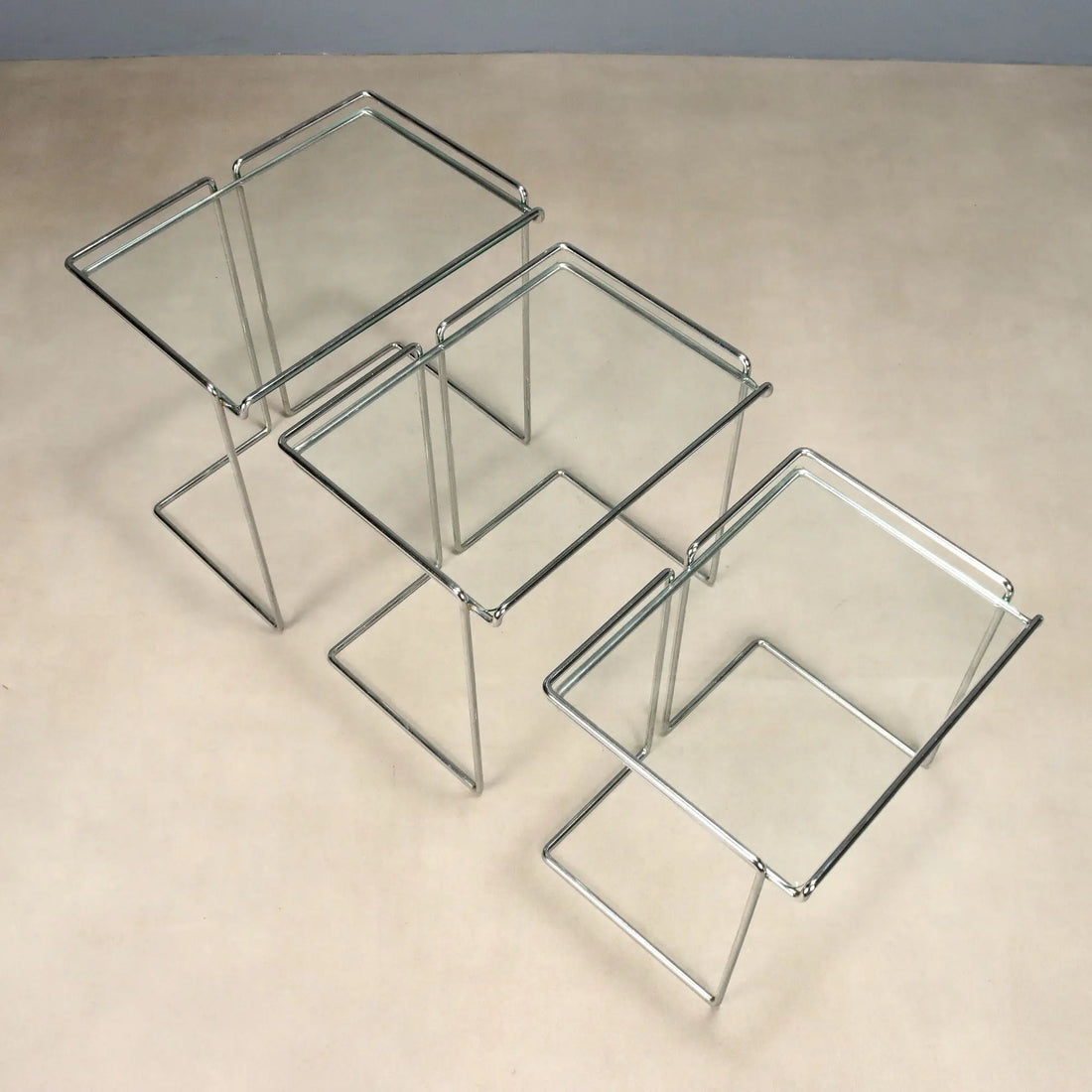 Vintage Coffee Tables Chromed Metal Glass Design Italy 1970s