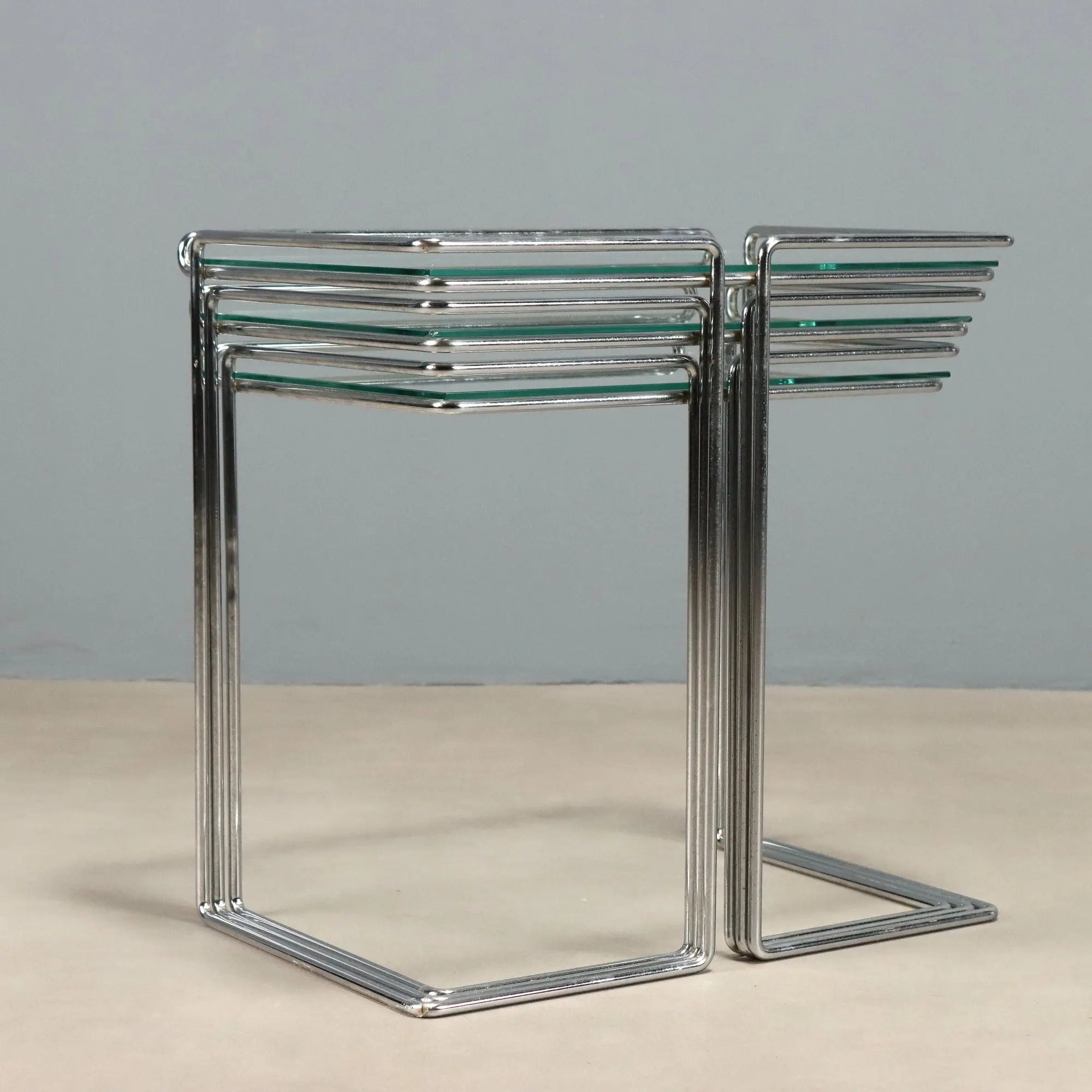 Vintage Coffee Tables Chromed Metal Glass Design Italy 1970s