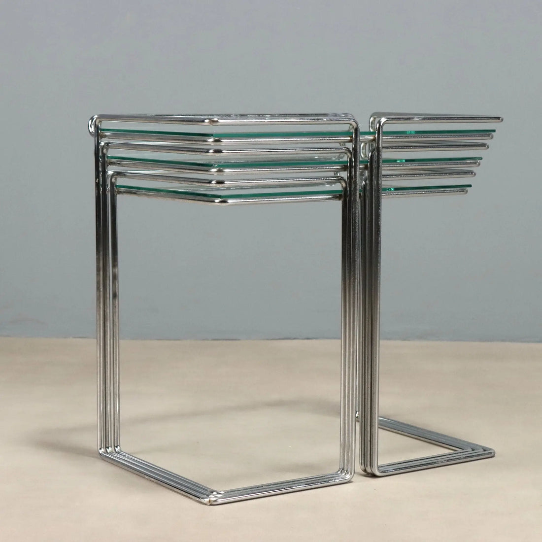 Vintage Coffee Tables Chromed Metal Glass Design Italy 1970s