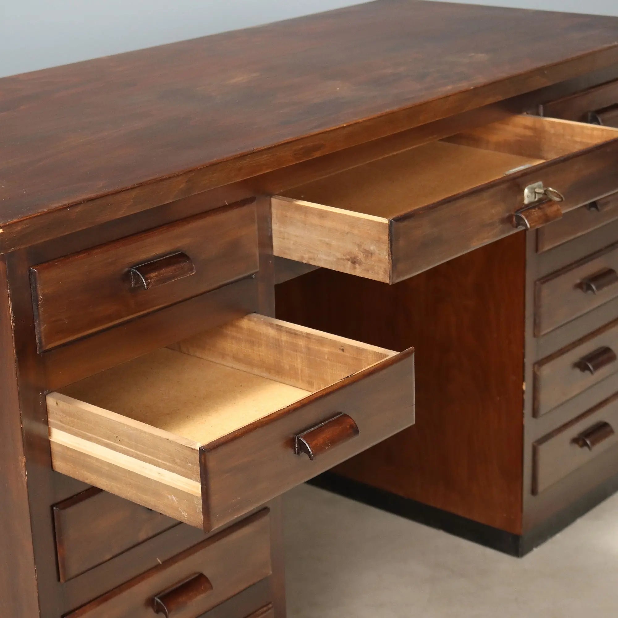 Vintage Writing Desk Walnut Veneer Design Italy 1940s