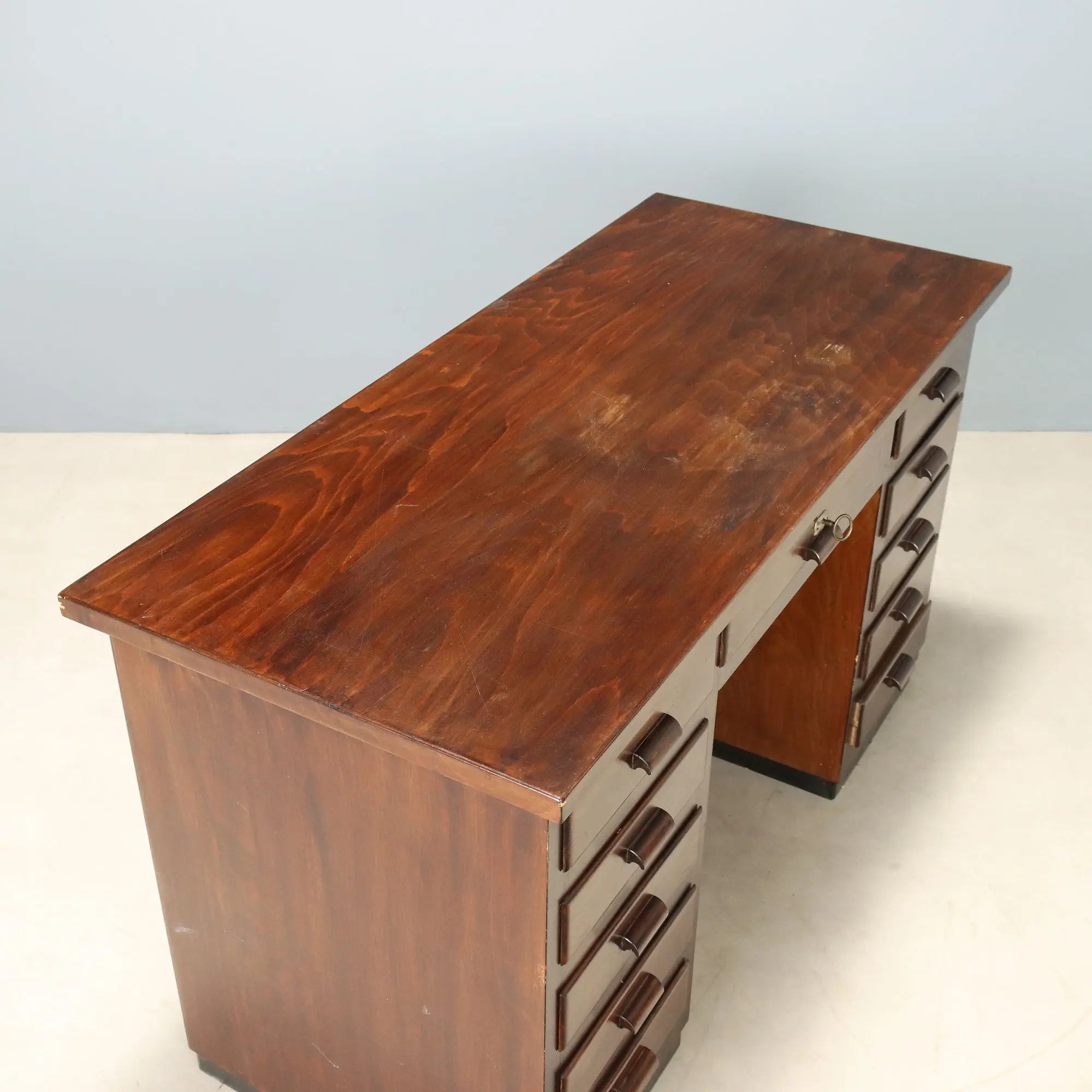 Vintage Writing Desk Walnut Veneer Design Italy 1940s