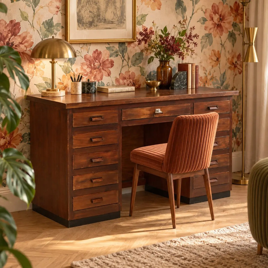 Vintage Writing Desk Walnut Veneer Design Italy 1940s