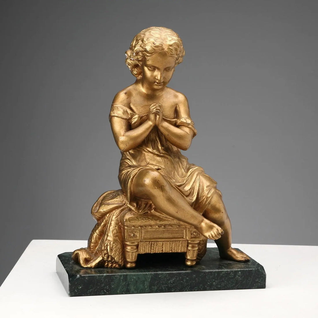 Young Girl in Prayer Sculpture - Gilt Metal