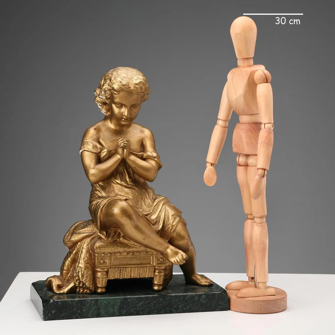 Young Girl in Prayer Sculpture - Gilt Metal