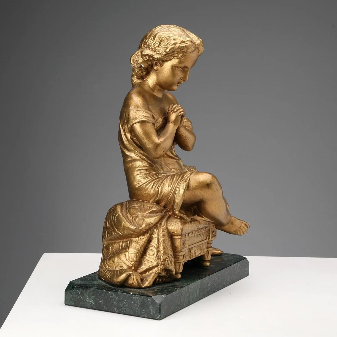 Young Girl in Prayer Sculpture - Gilt Metal