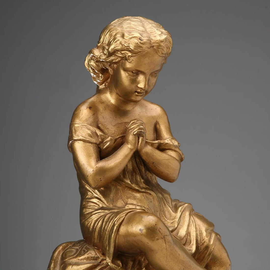 Young Girl in Prayer Sculpture - Gilt Metal