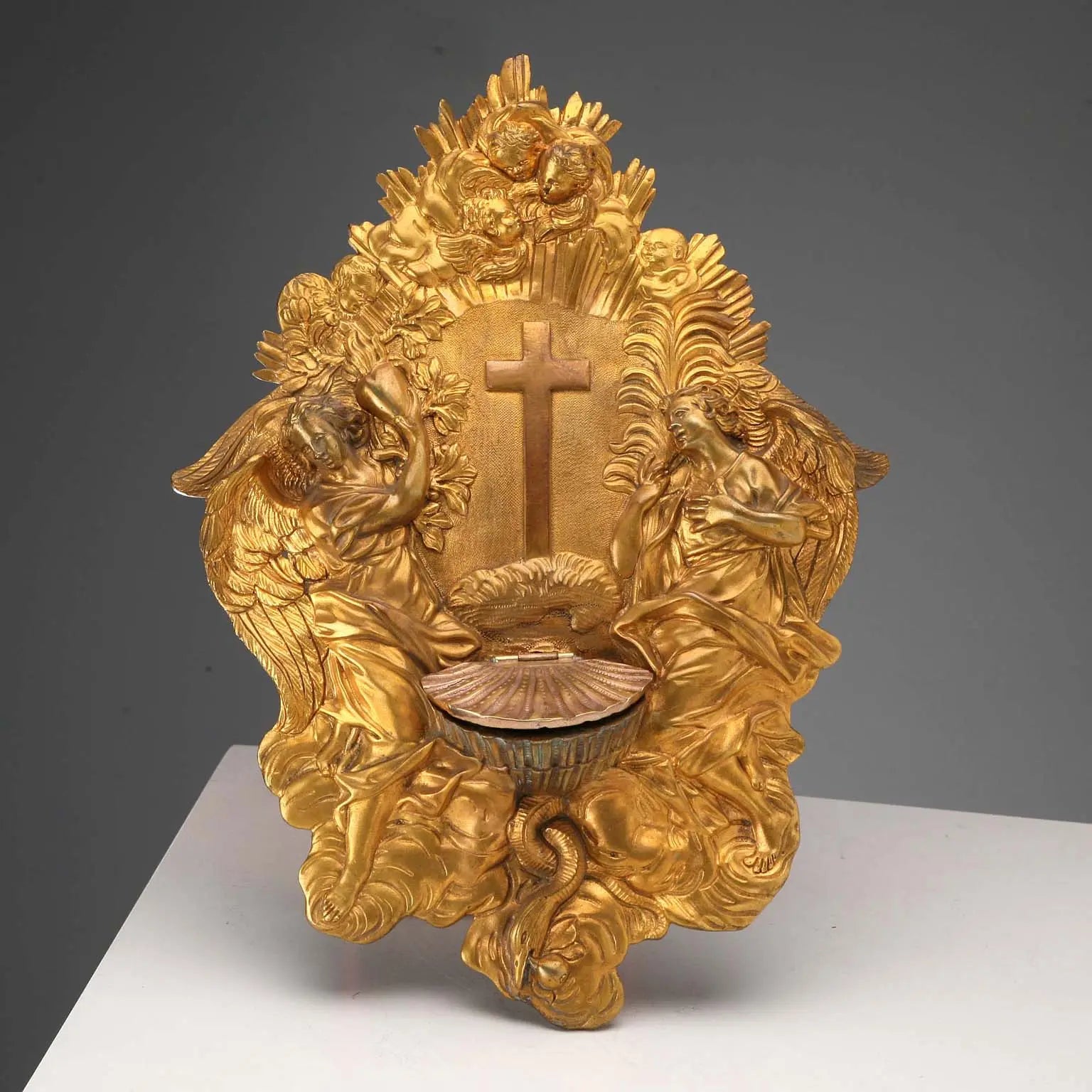 Antique Holy Water Stoup Gilded Bronze Italy XX Century - Italy, Early XX Century | Antiques | Bronzes