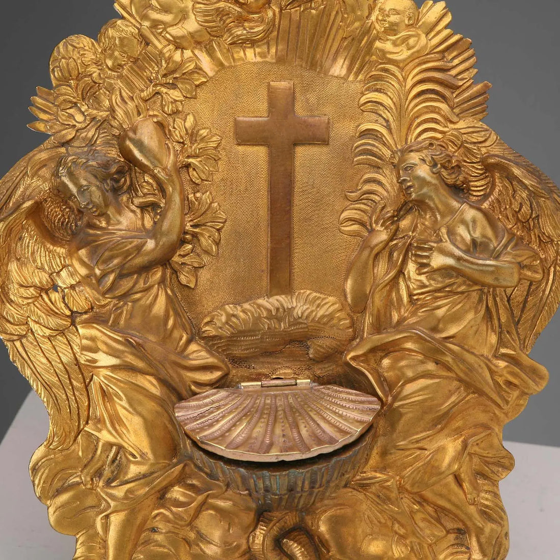 Antique Holy Water Stoup Gilded Bronze Italy XX Century - Italy, Early XX Century | Antiques | Bronzes