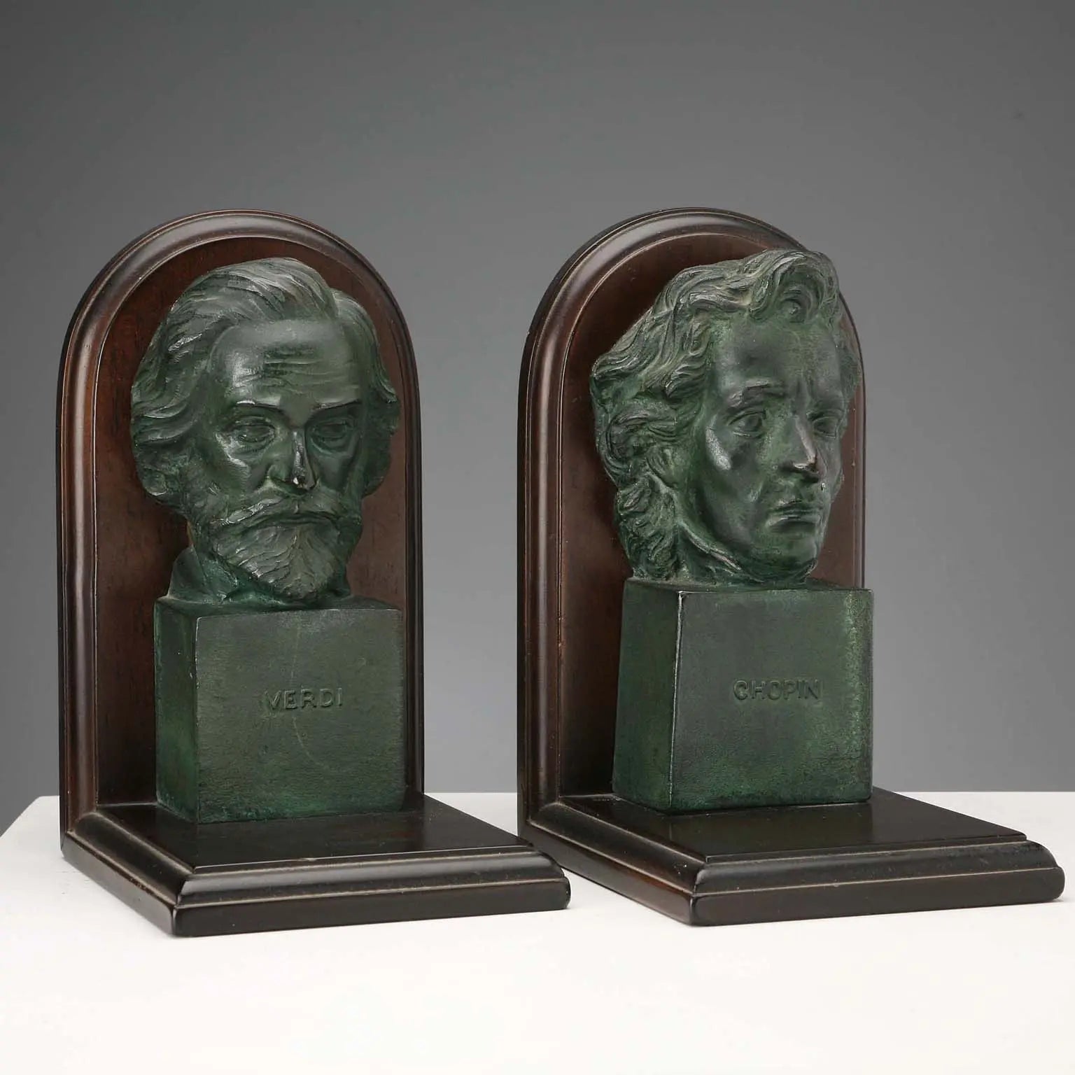 Vintage Bookends Bronze Wood Verdi Chopin Design 1960s-1970s - Italy, 1960s-1970s | Antiques | Bronzes