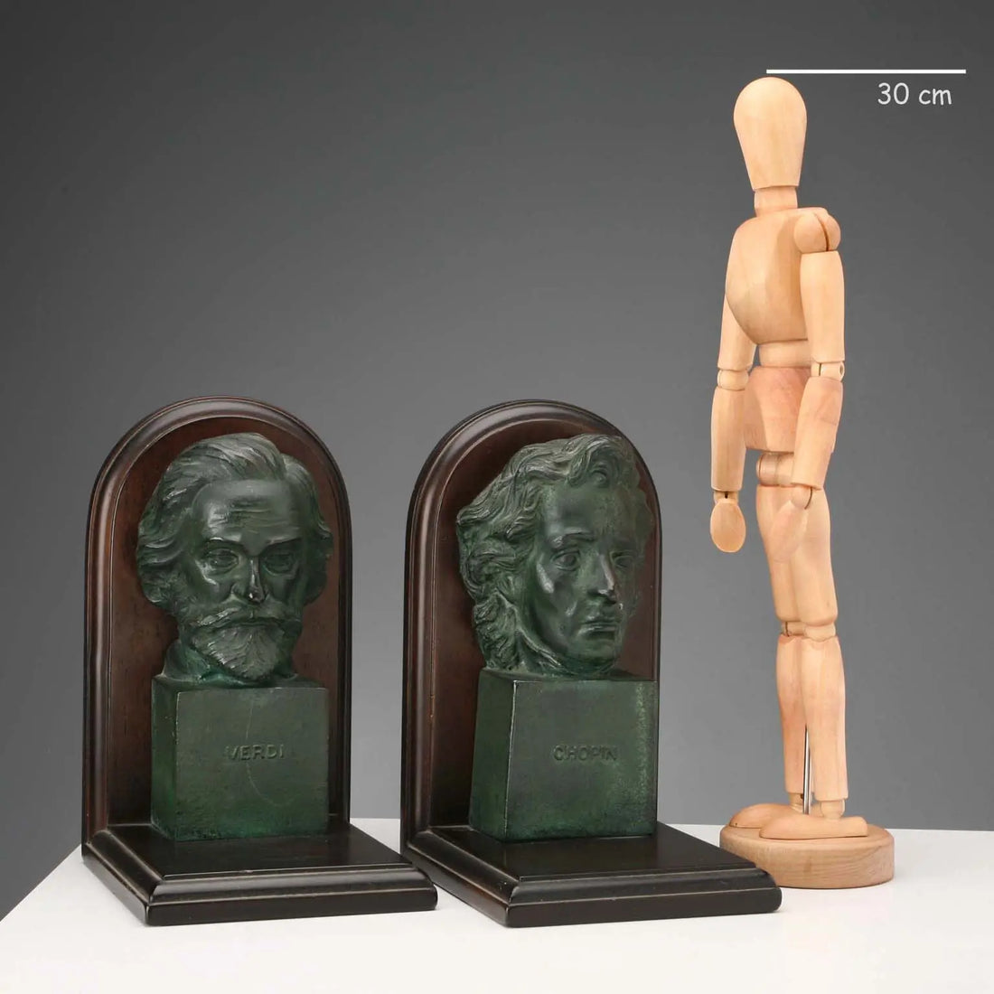 Vintage Bookends Bronze Wood Verdi Chopin Design 1960s-1970s - Italy, 1960s-1970s | Antiques | Bronzes