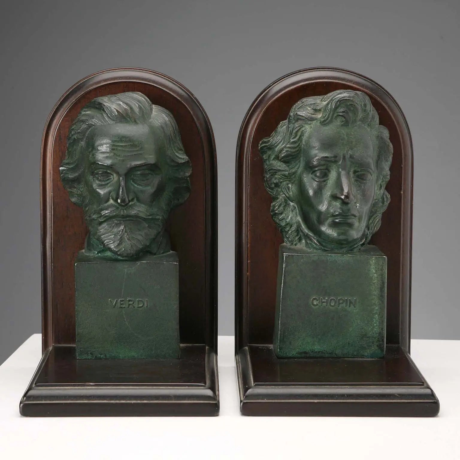 Vintage Bookends Bronze Wood Verdi Chopin Design 1960s-1970s - Italy, 1960s-1970s | Antiques | Bronzes