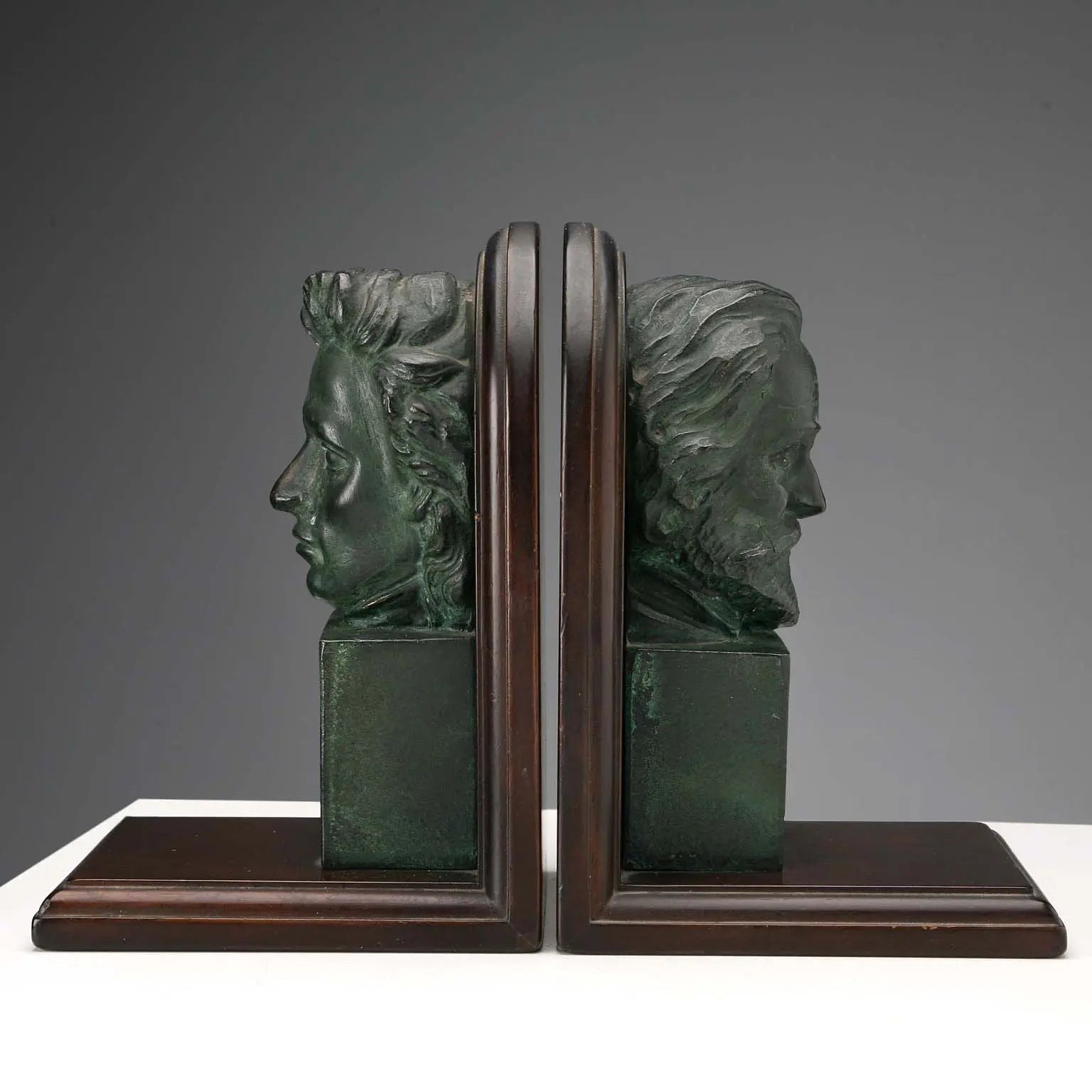 Vintage Bookends Bronze Wood Verdi Chopin Design 1960s-1970s - Italy, 1960s-1970s | Antiques | Bronzes