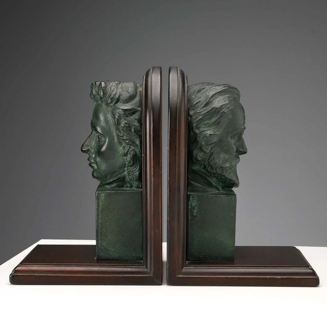 Vintage Bookends Bronze Wood Verdi Chopin Design 1960s-1970s - Italy, 1960s-1970s | Antiques | Bronzes