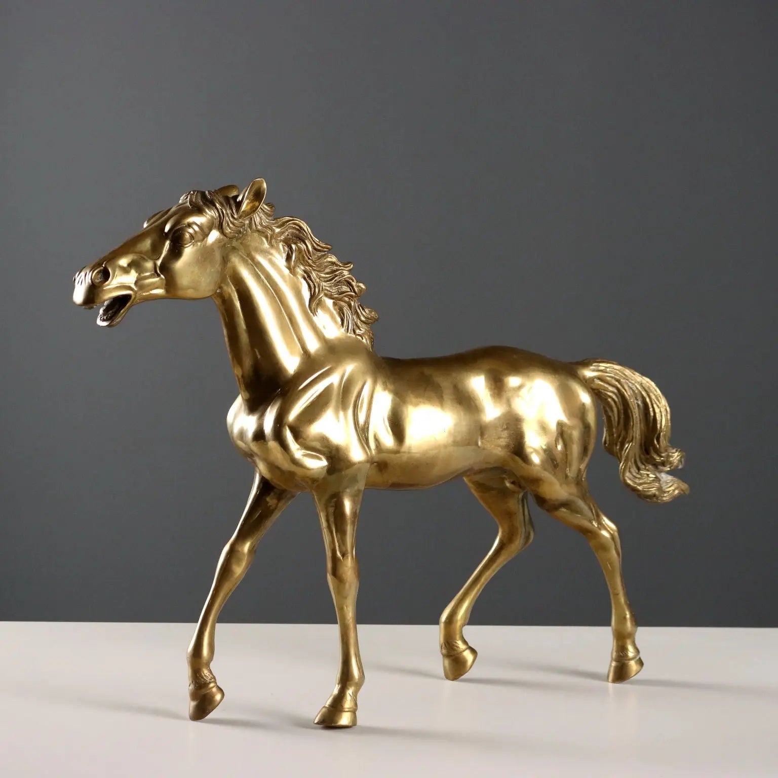 Modern Sculpture Trotting Horse Gilded Bronze Italy 1970s - Italy, 1970s-1980s | Antiques | Bronzes
