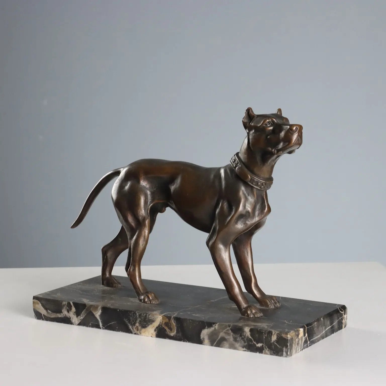 Antique Sculpture Bronze Dog Black Marble Italy XX Century