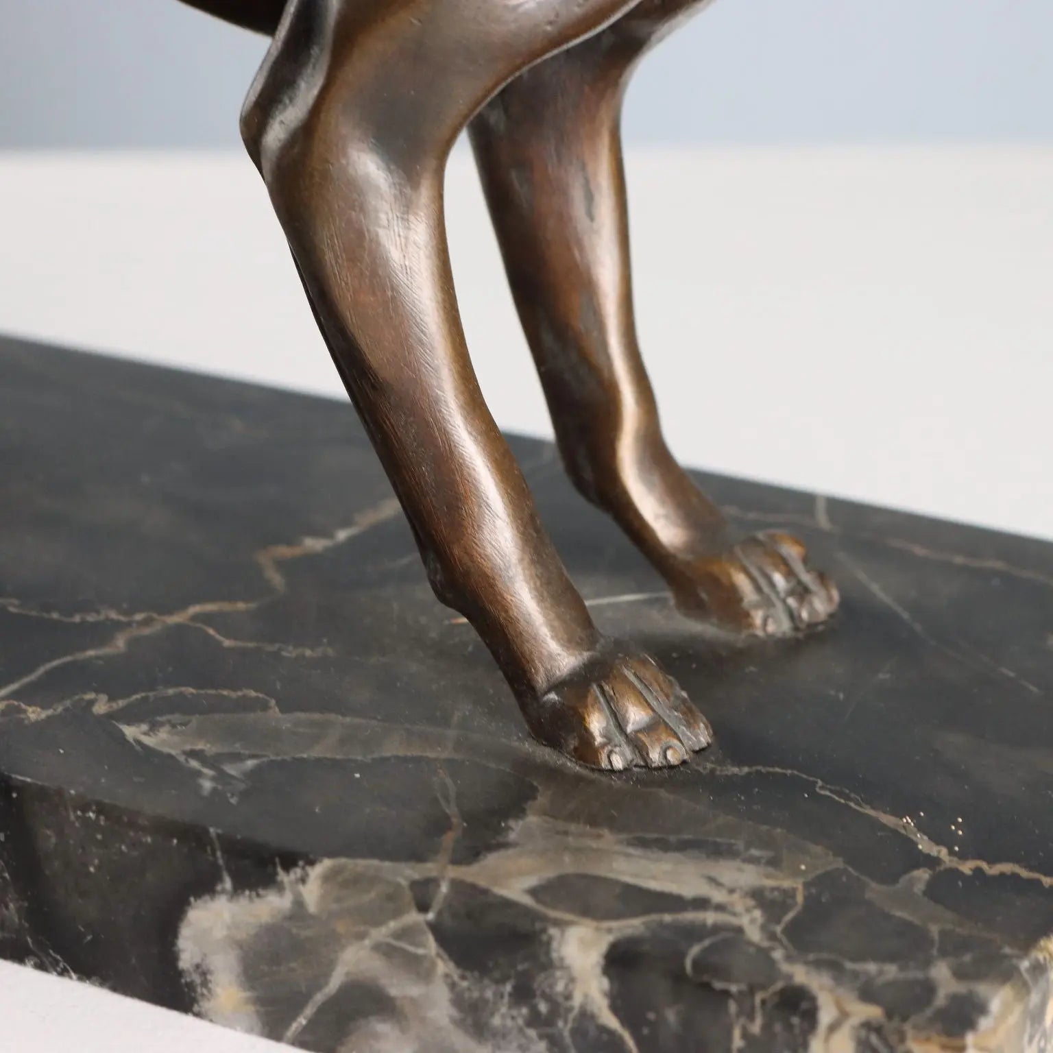 Antique Sculpture Bronze Dog Black Marble Italy XX Century