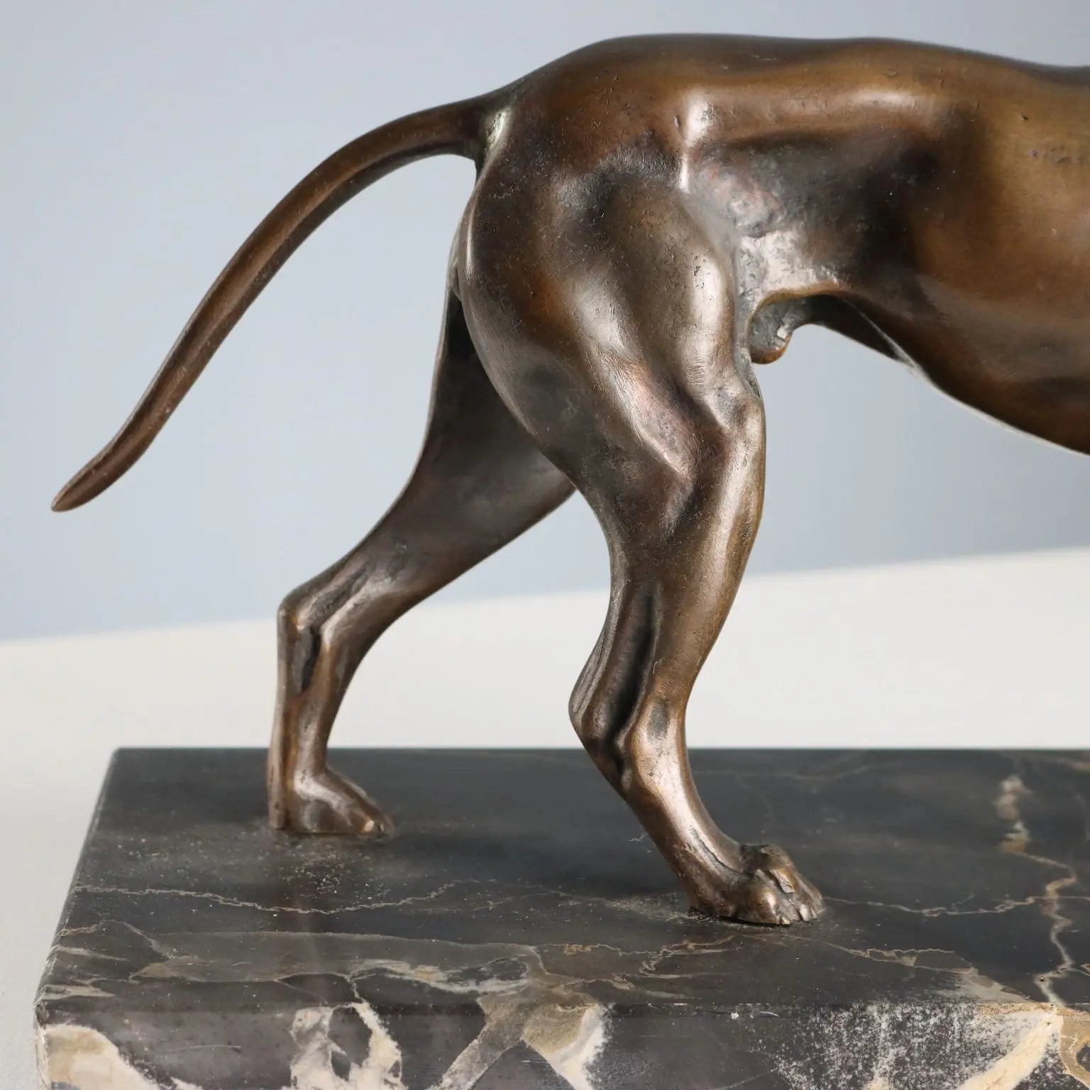 Antique Sculpture Bronze Dog Black Marble Italy XX Century
