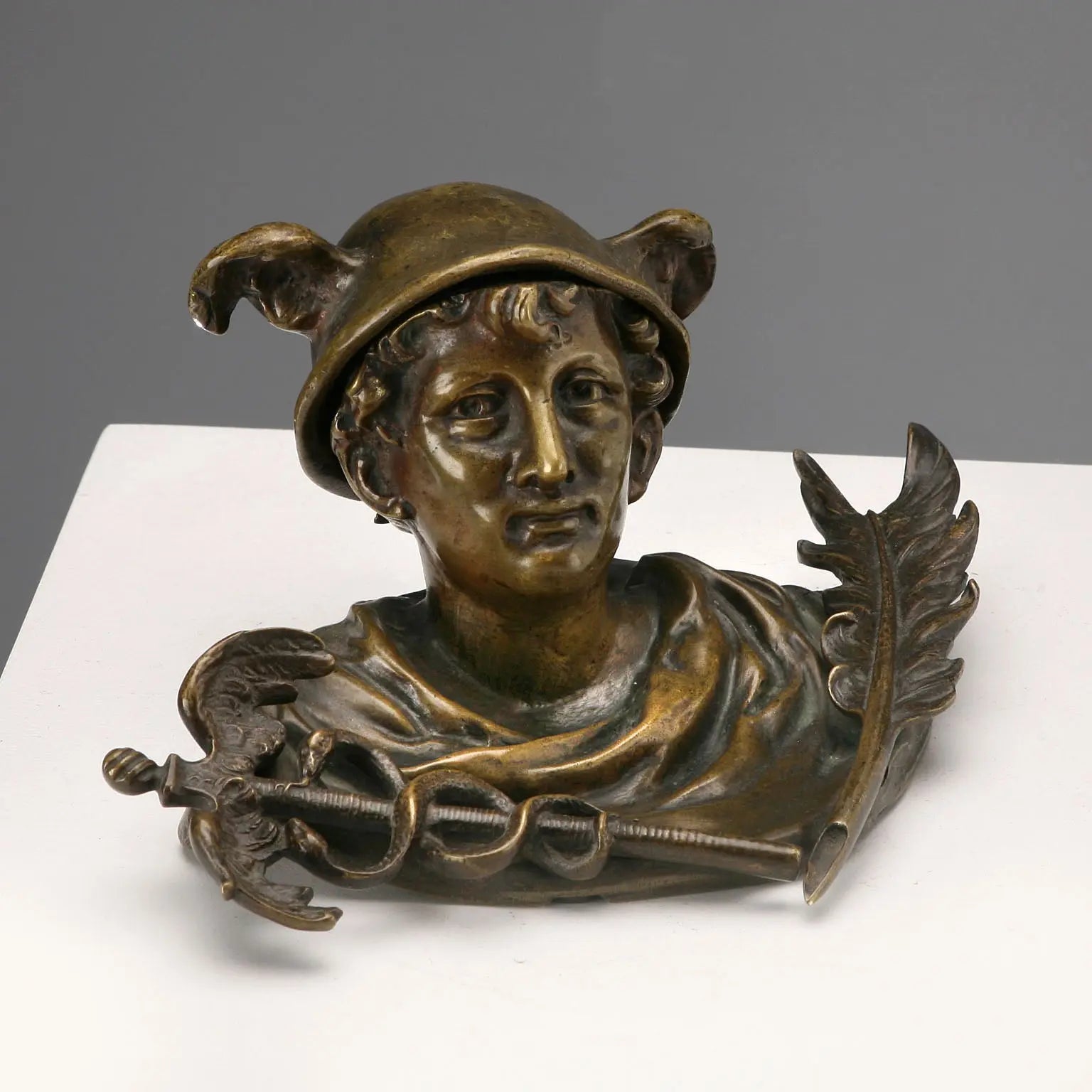 Antique Inkwell Bronze Porcelain Italy XIX Century