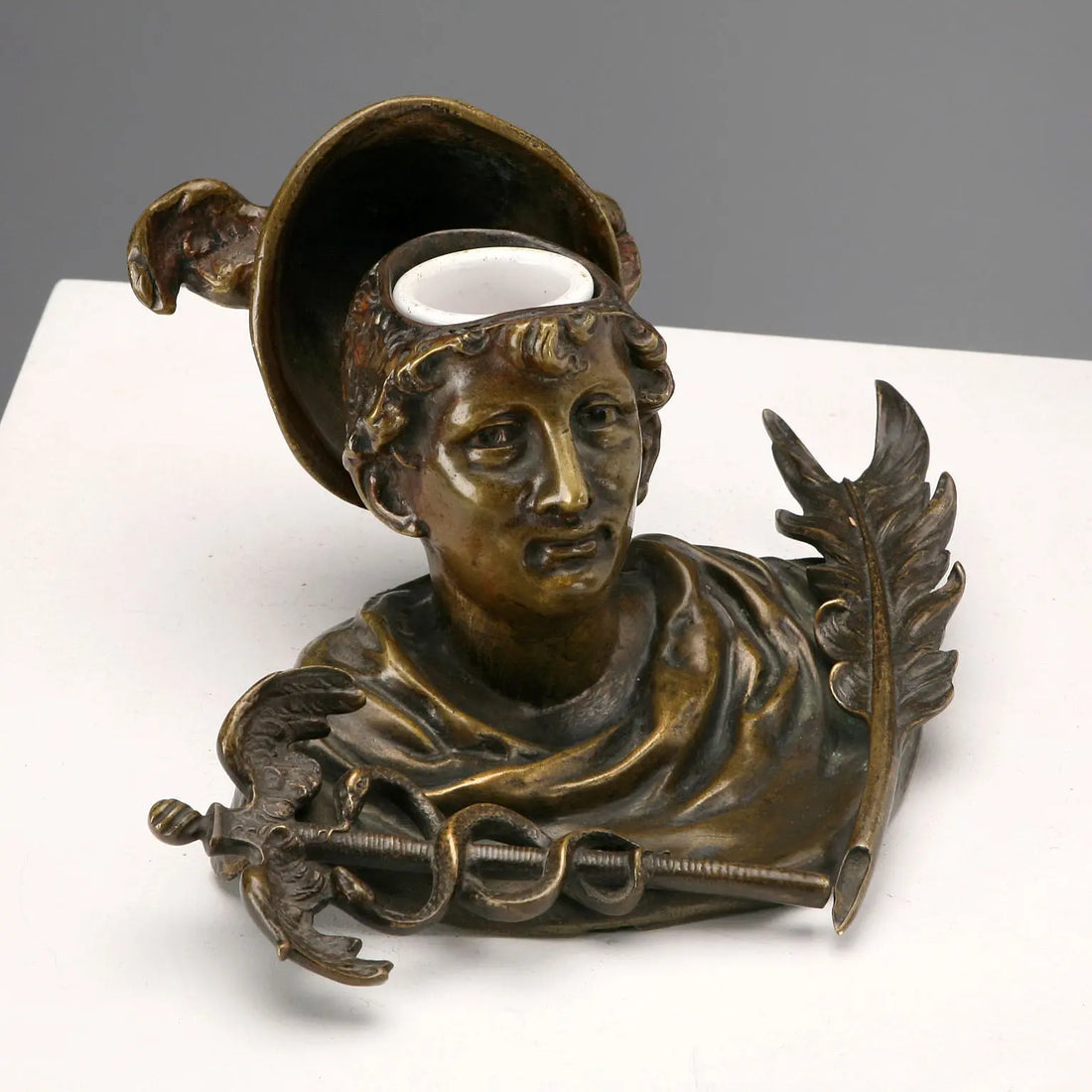 Antique Inkwell Bronze Porcelain Italy XIX Century