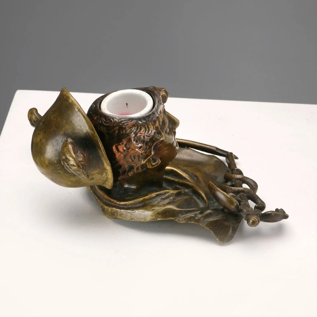 Antique Inkwell Bronze Porcelain Italy XIX Century