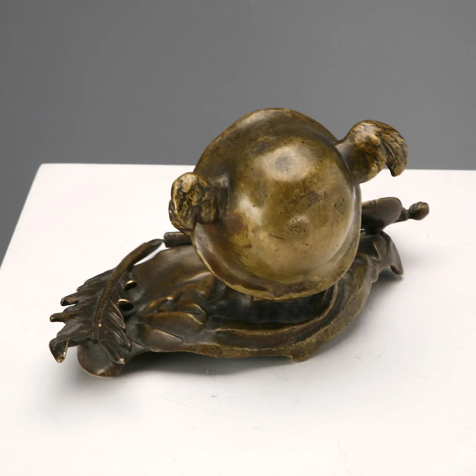 Antique Inkwell Bronze Porcelain Italy XIX Century
