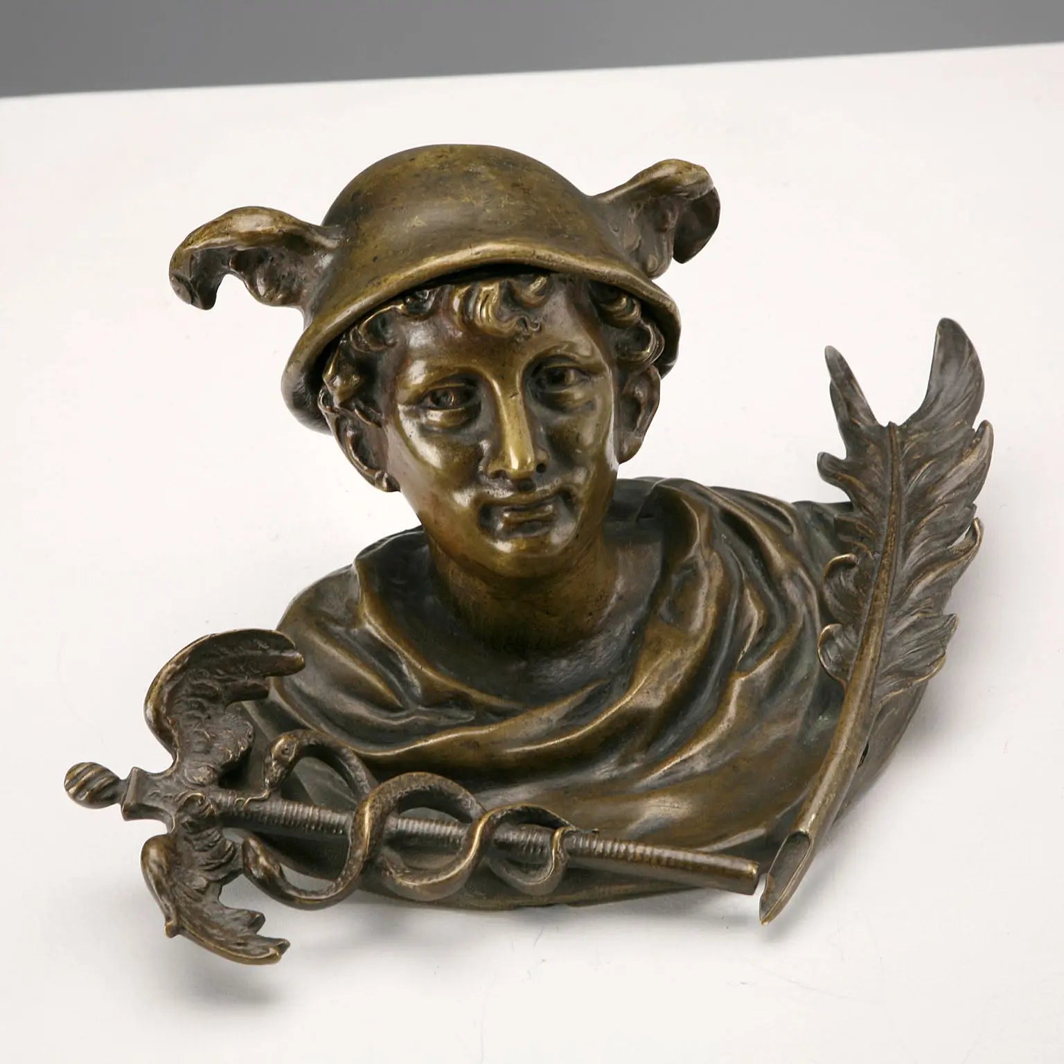 Antique Inkwell Bronze Porcelain Italy XIX Century