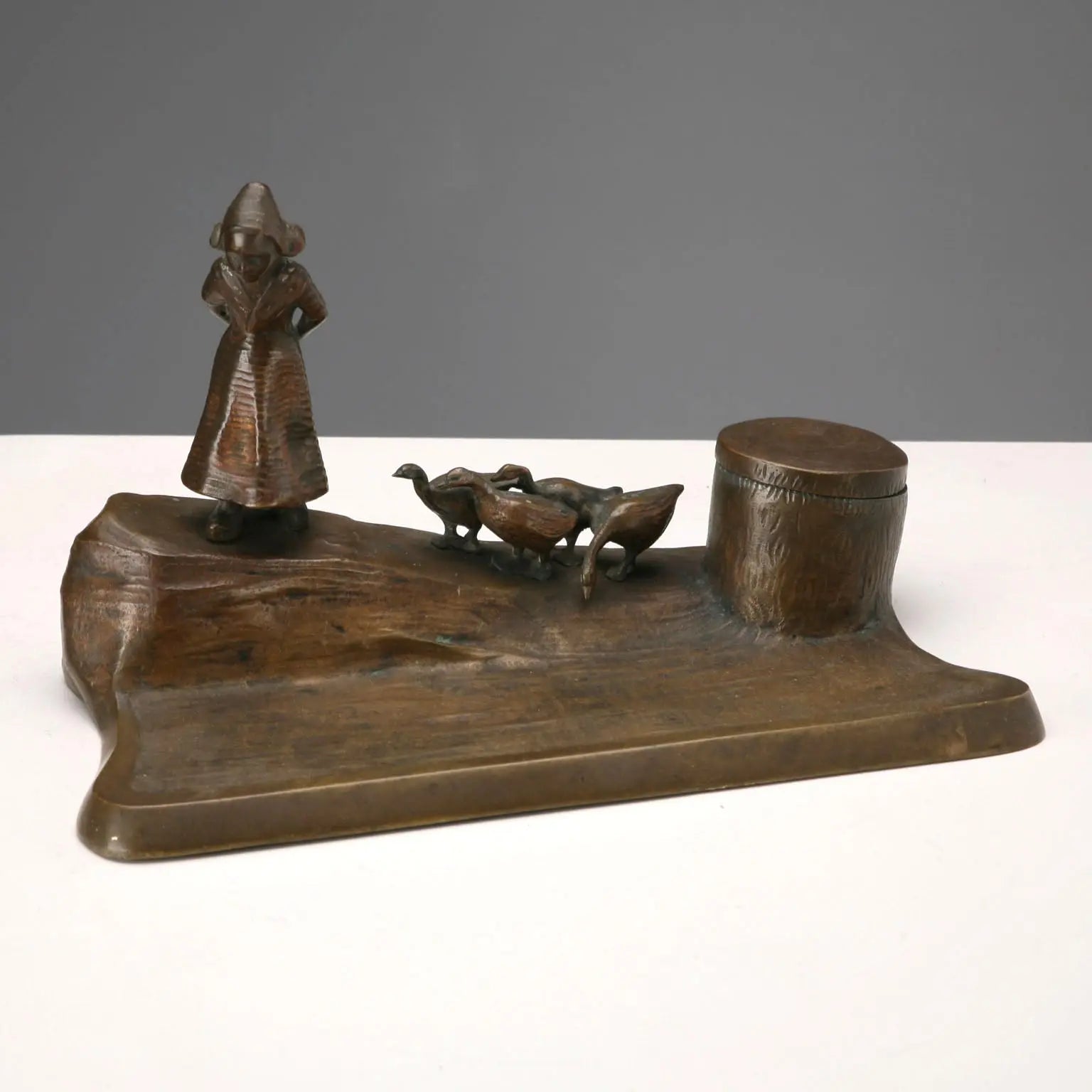 Antique Inkwell Bronze Glass Sculpture XIX-XX Century
