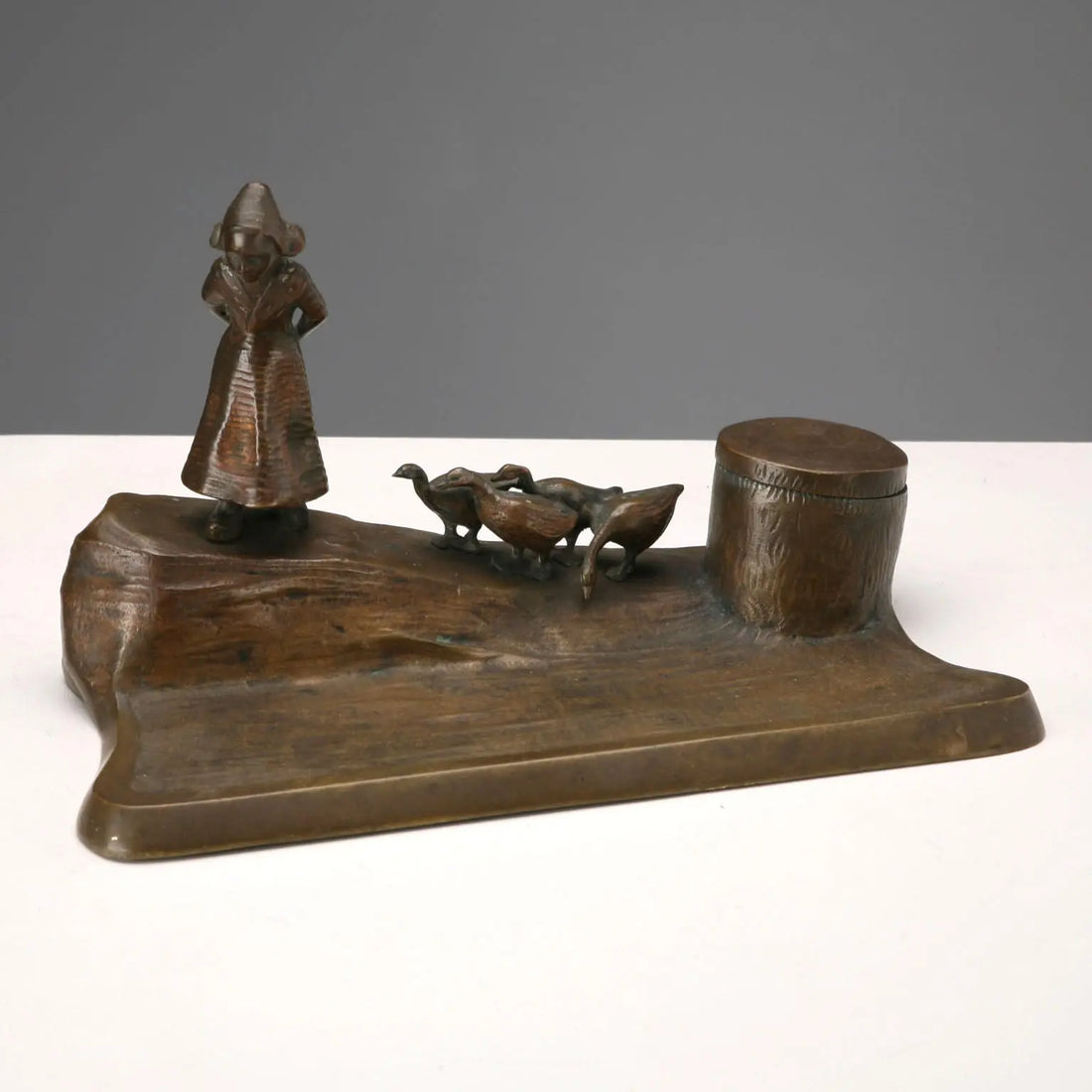 Antique Inkwell Bronze Glass Sculpture XIX-XX Century