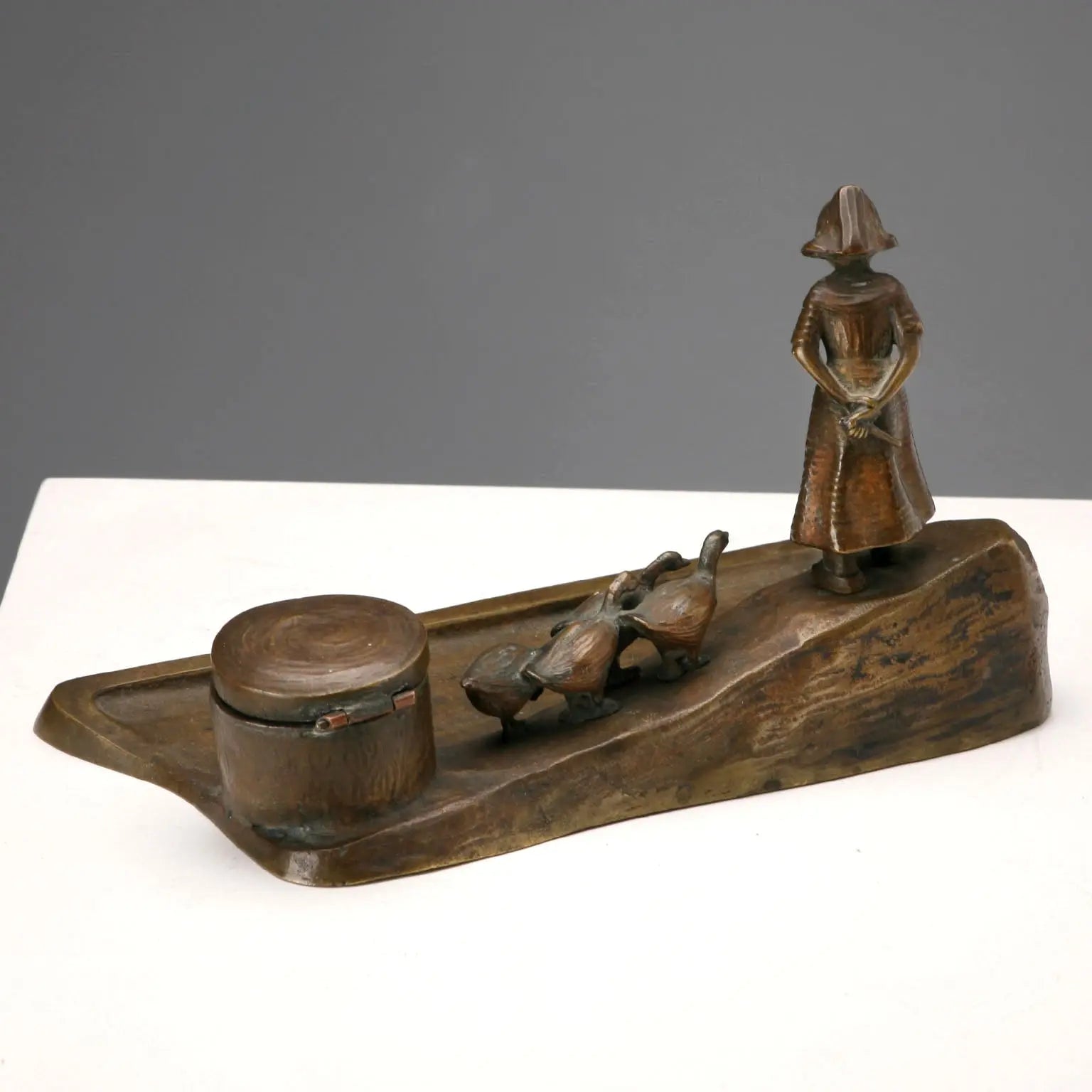 Antique Inkwell Bronze Glass Sculpture XIX-XX Century