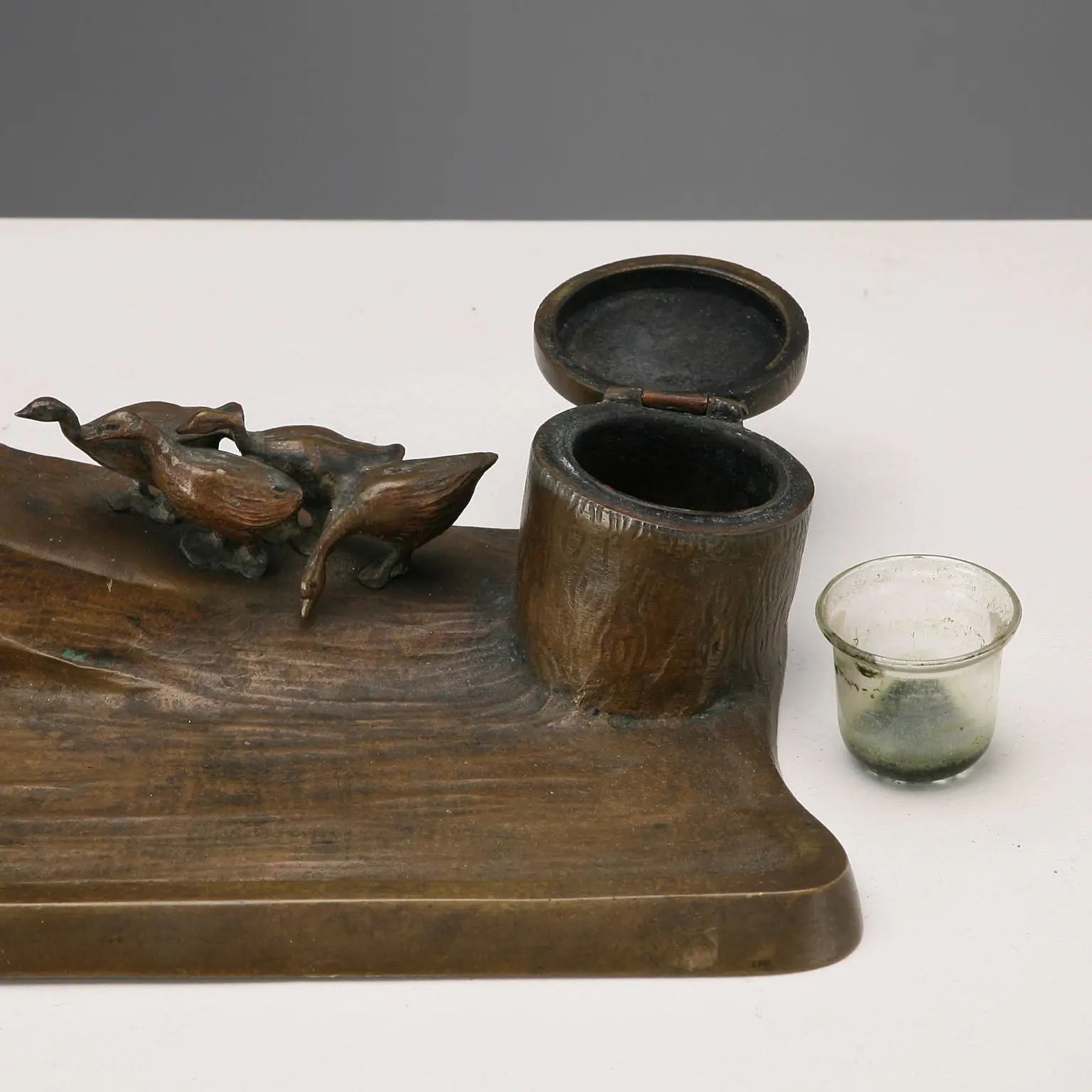 Antique Inkwell Bronze Glass Sculpture XIX-XX Century