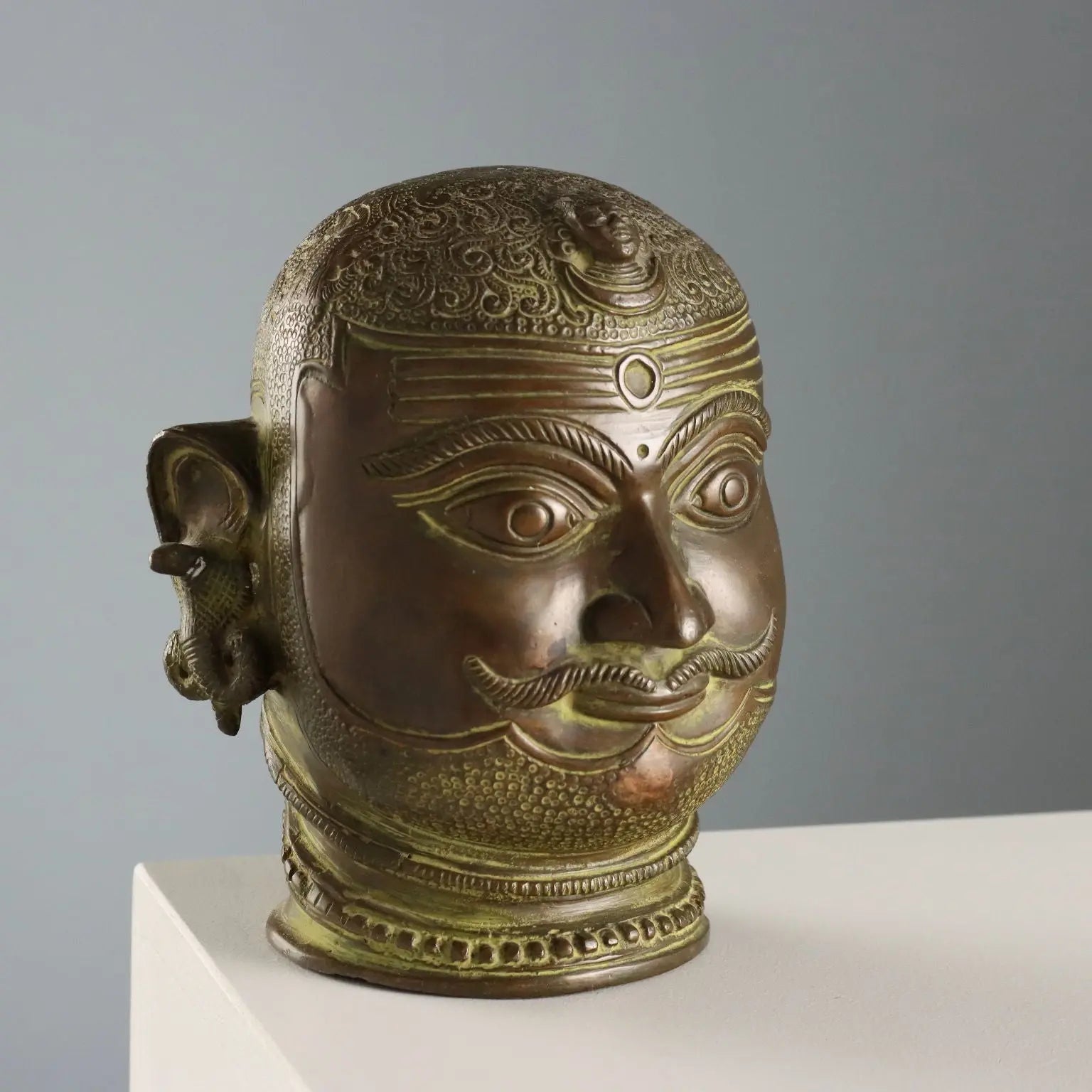 Antique Bronze Head Lord Shiva Mukhalingam India XX Century