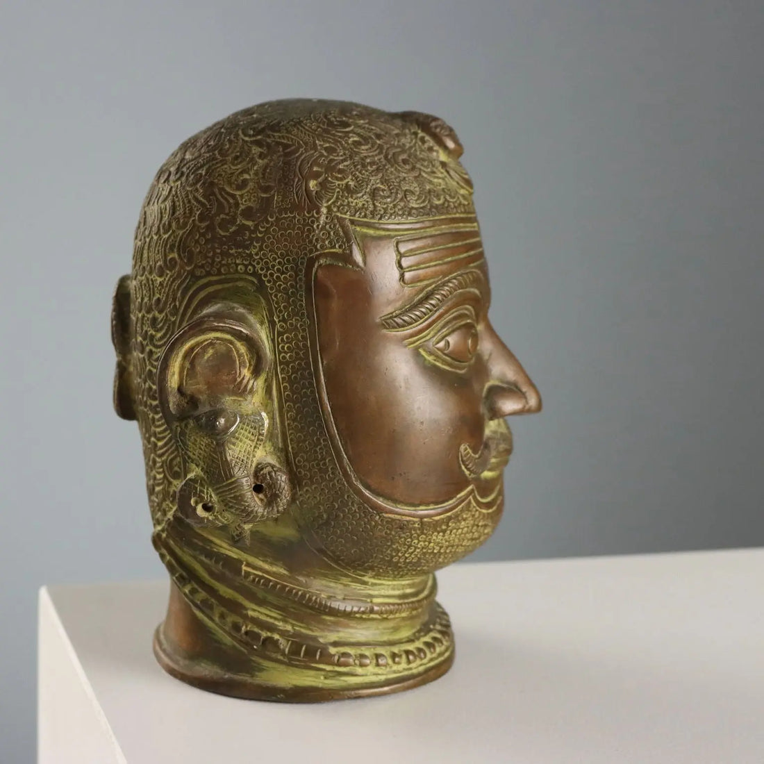 Antique Bronze Head Lord Shiva Mukhalingam India XX Century