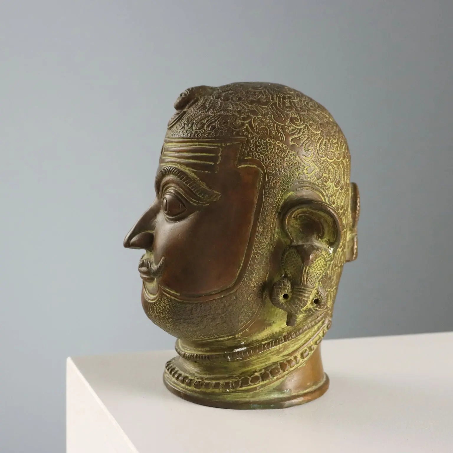 Antique Bronze Head Lord Shiva Mukhalingam India XX Century
