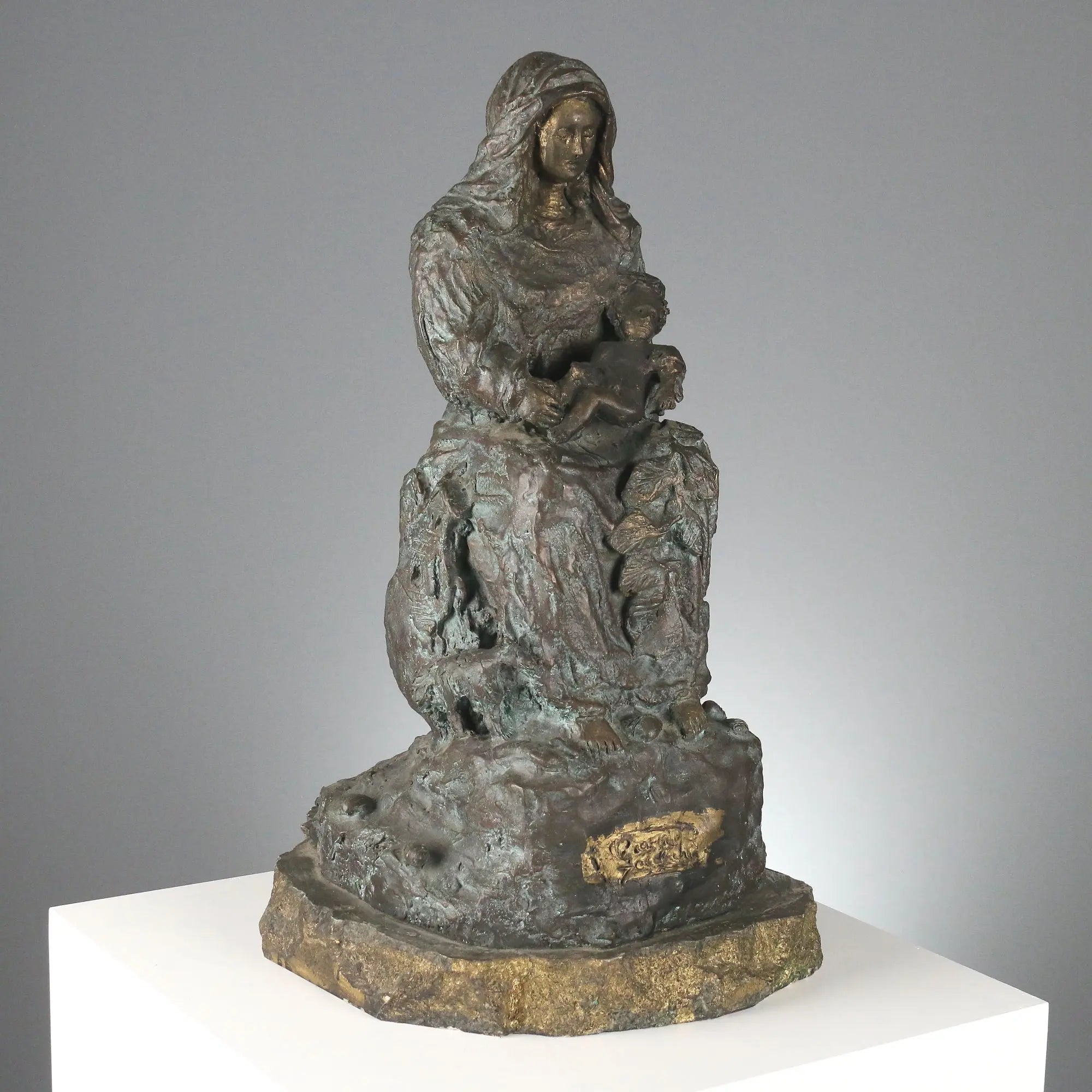 Antique Sculpture Virgin with Child Bronze Europe XX Century