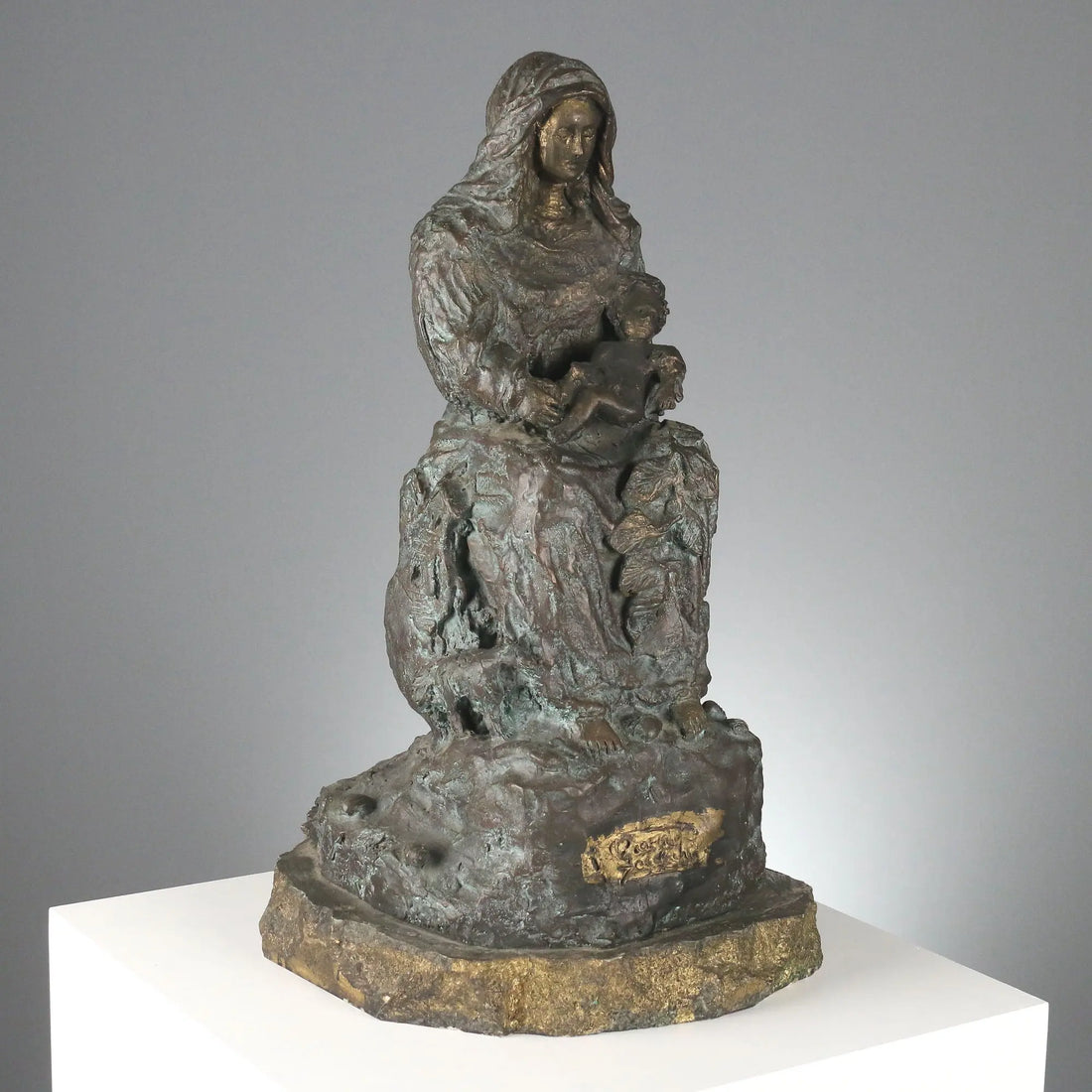 Antique Sculpture Virgin with Child Bronze Europe XX Century