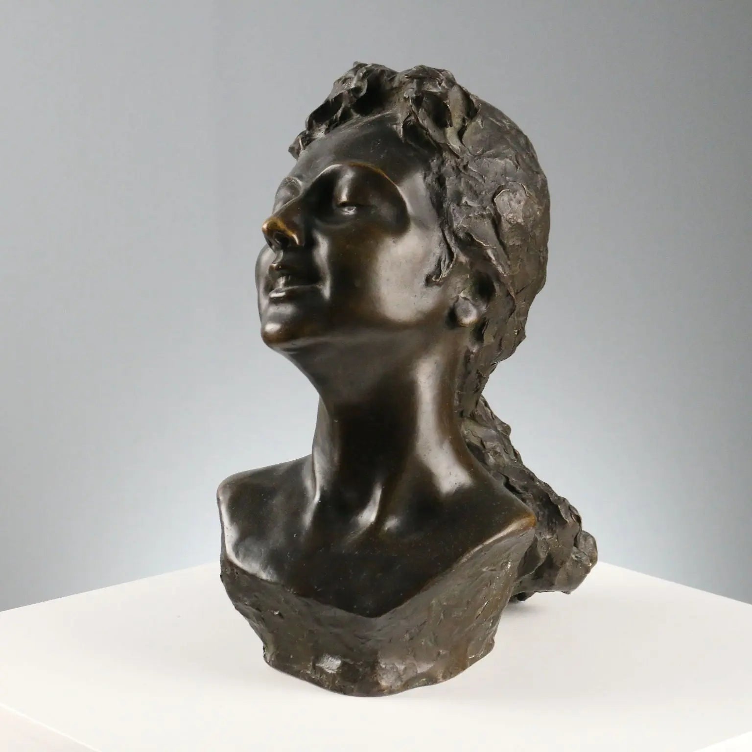 Antique Sculpture Young Woman's Face Bronze XIX-XX Century