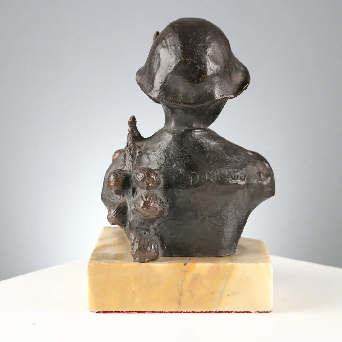 Antique Half Bust Onion Seller Bronze Signed G. De Martino XX Century