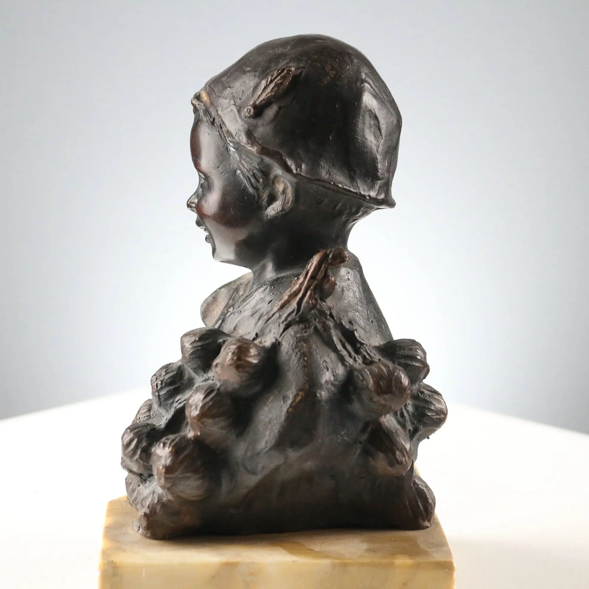Antique Half Bust Onion Seller Bronze Signed G. De Martino XX Century