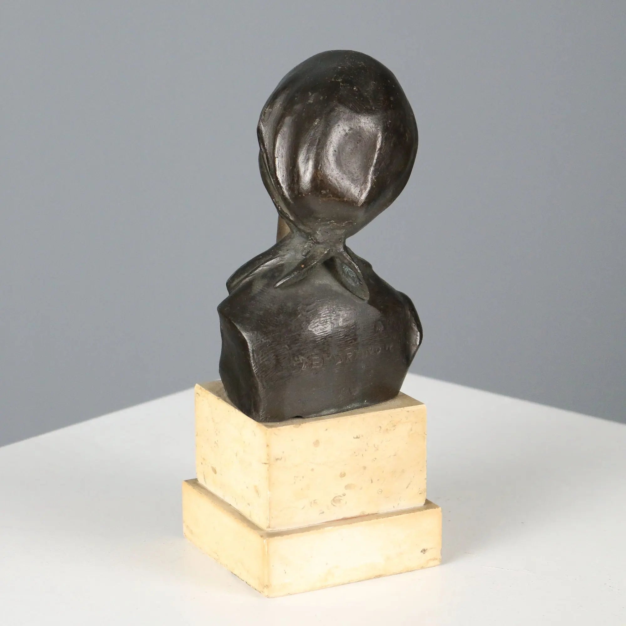 Antique Half-Bust Signed Giovanni de Martino Bronze Marble XX Century