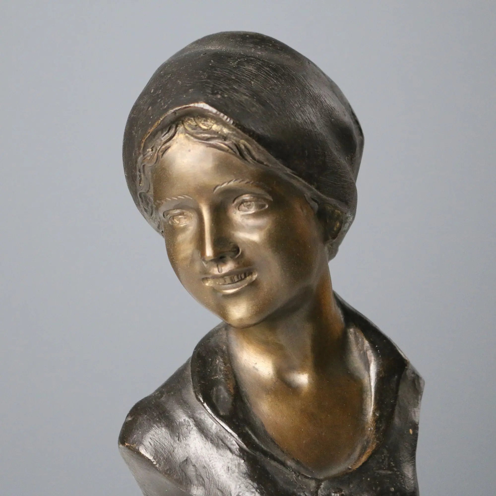 Antique Half-Bust Signed Giovanni de Martino Bronze Marble XX Century