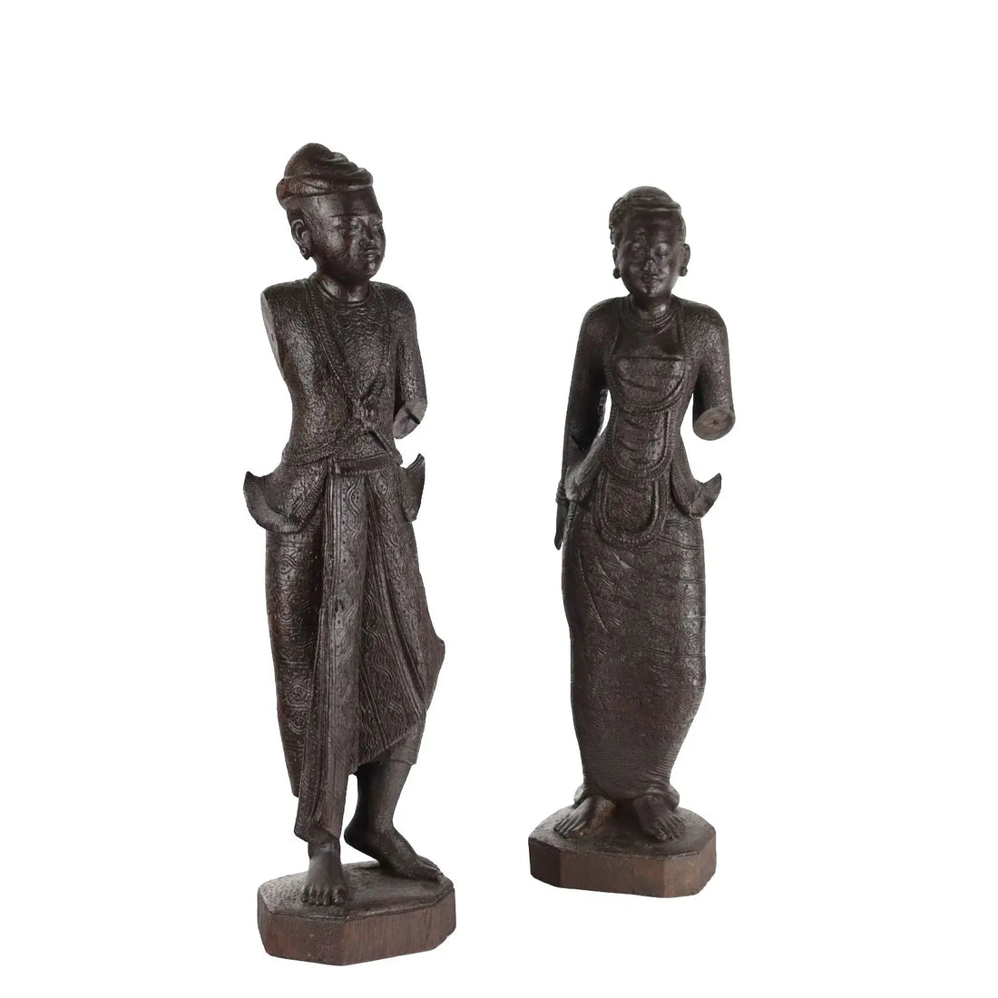 Pair of Antique Figurines Solid Wood Burma Early XX Century - Burma, Early XX Century | Antiques | Ceramics Products