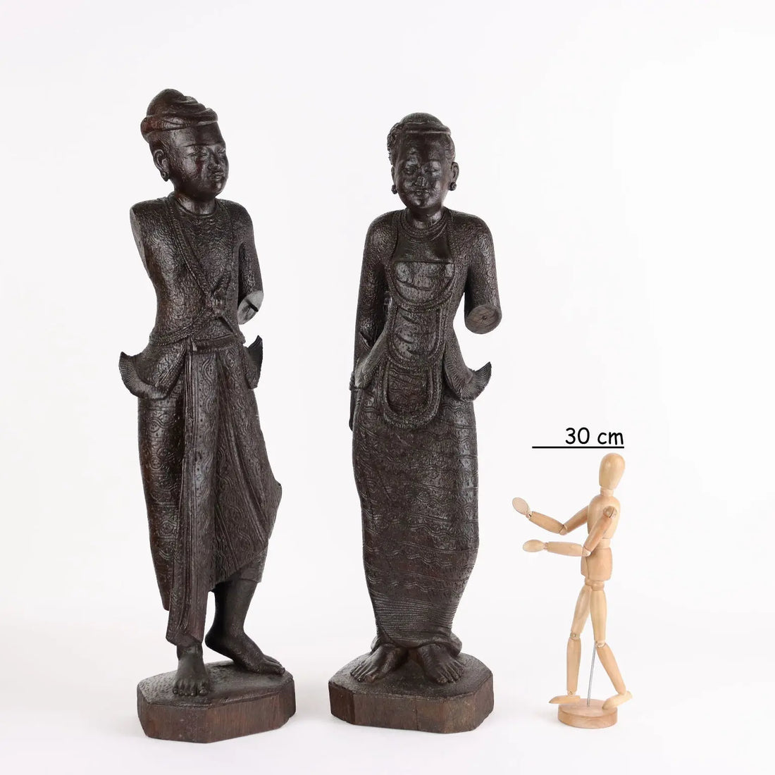 Pair of Antique Figurines Solid Wood Burma Early XX Century - Burma, Early XX Century | Antiques | Ceramics Products